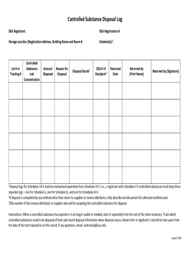 Free Printable Controlled Substance Log