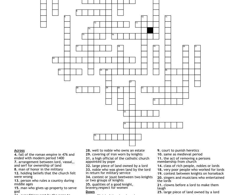 Middle Ages Crossword WordMint