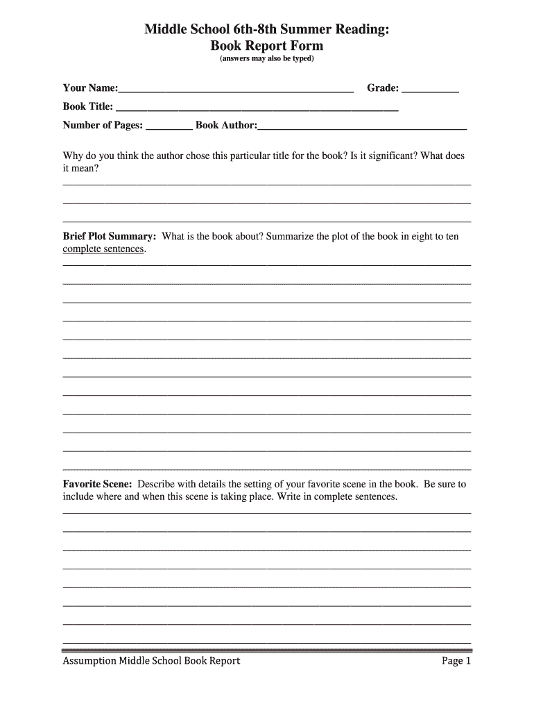 Middle School Book Report Template Fill Online Printable Fillable Blank PdfFiller Middle School Book Report Template Fill Online Printable Fillable Blank PdfFiller