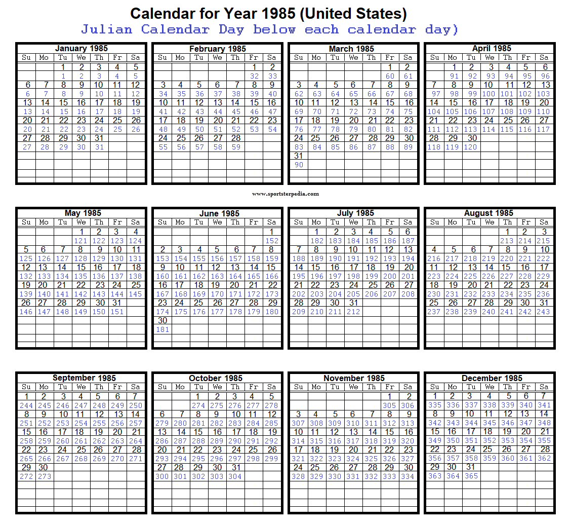 MiscRes US Julian Day Calendars 1951 1990 