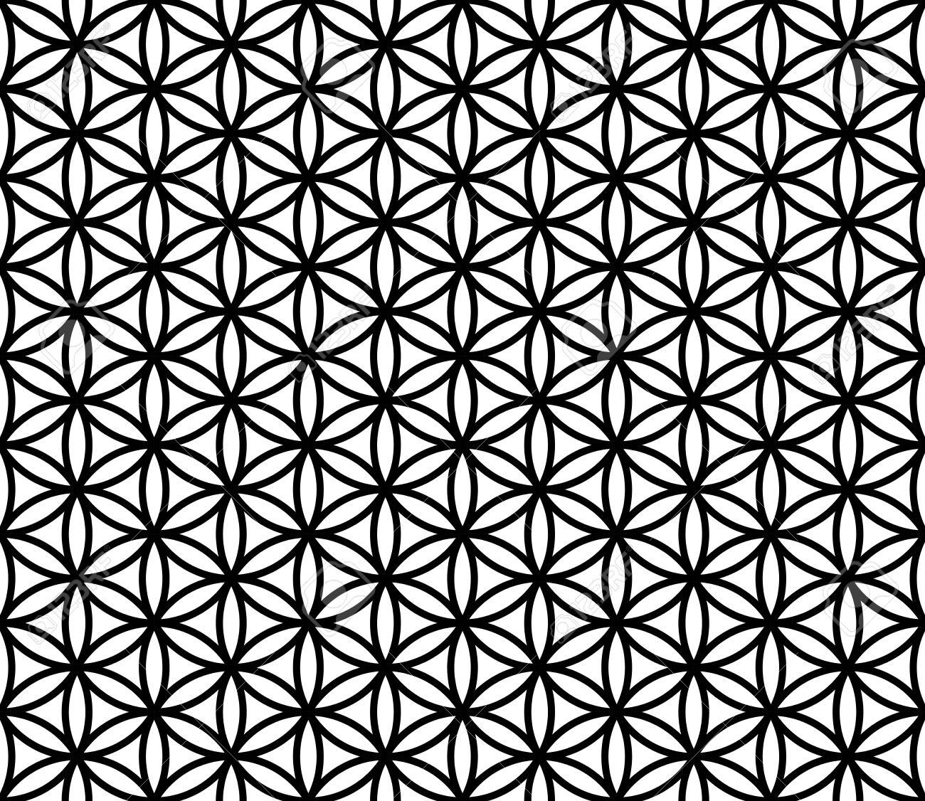 Modern Seamless Sacred Geometry Pattern Flower Of Life Black And White Abstract Geometric Background Subtle Pillow Print Monochrome Retro Texture Hipster Fashion Design Royalty Free SVG Cliparts Vectors And Stock Illustration Image