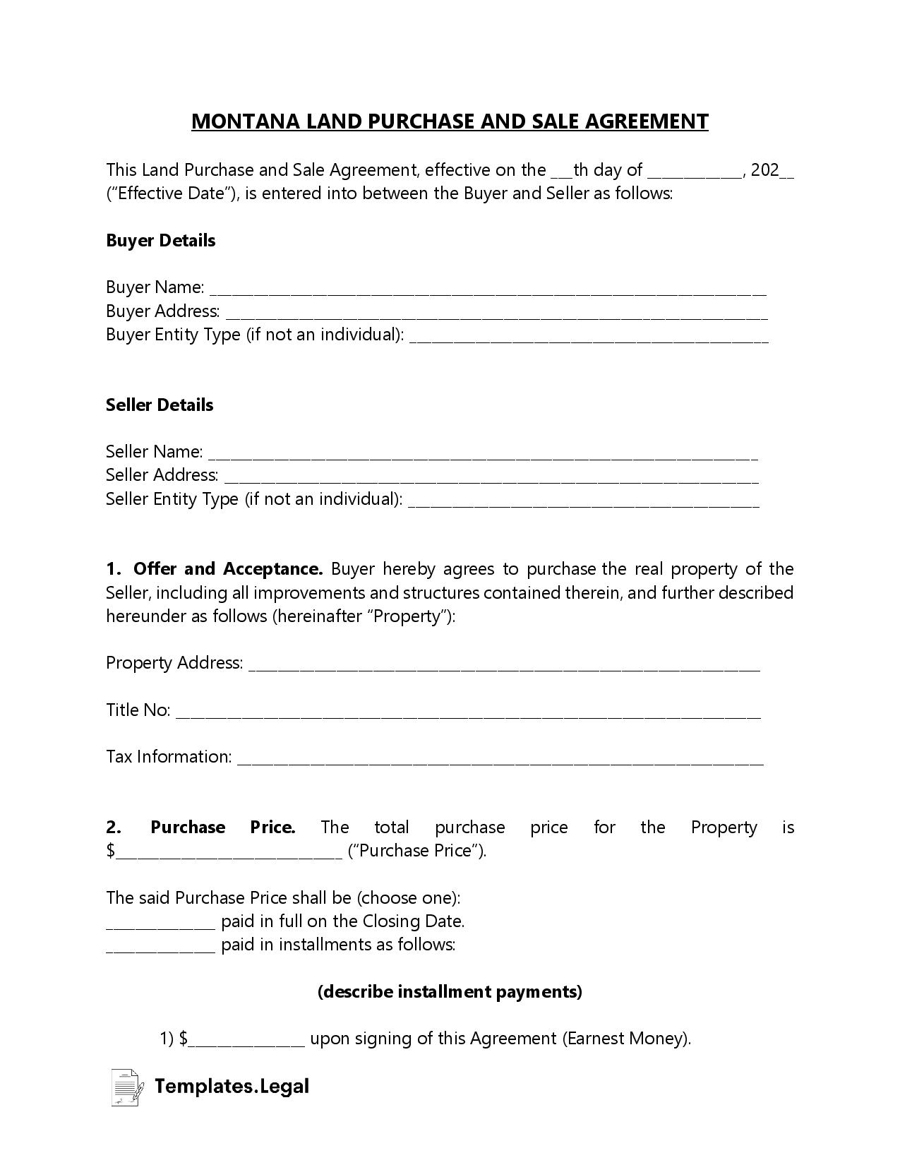 Printable Purchase Agreement Forms