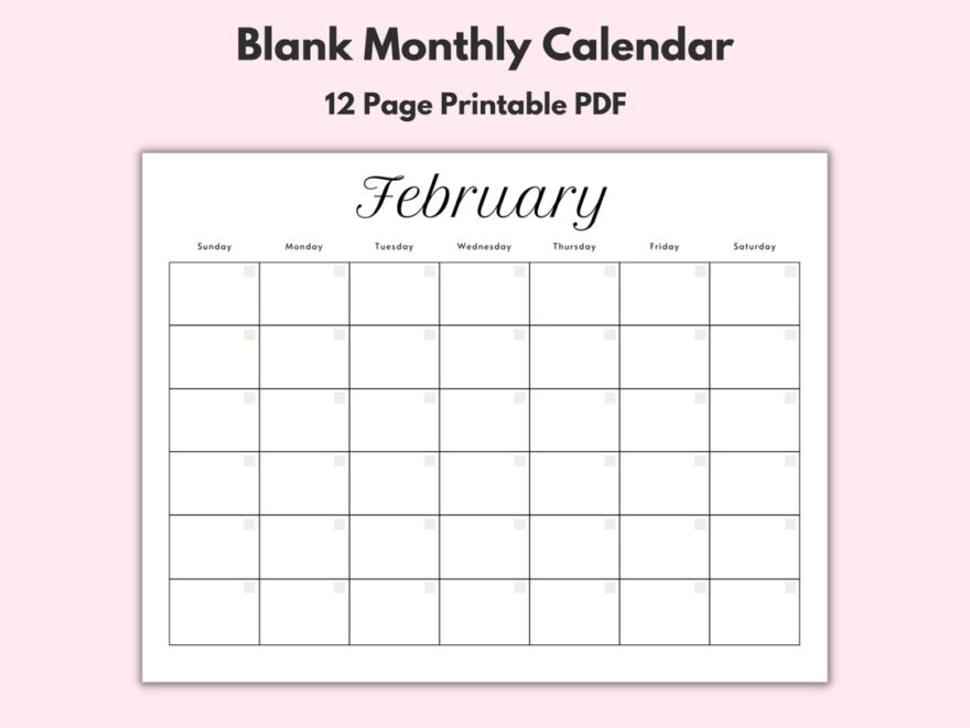 Monthly Blank Calendar Printable Calendar Template Horizontal Printable Calendar Pages PDF Printable Instant Download Simple Calendar Etsy
