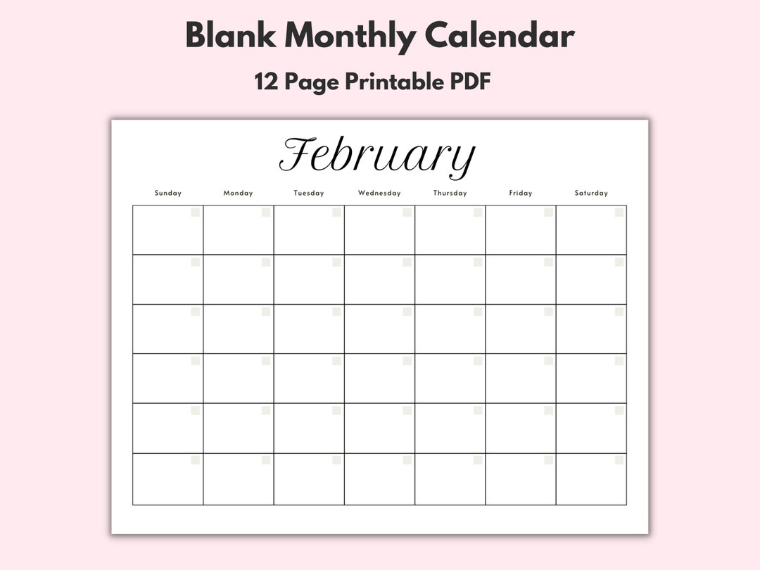 Monthly Blank Calendar Printable Calendar Template Horizontal Printable Calendar Pages PDF Printable Instant Download Simple Calendar Etsy