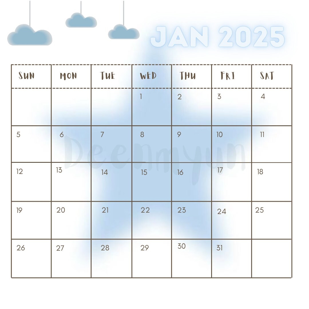 Monthly Calendar 2025 Baby Blue Printable PDF Digital Download Etsy Monthly Calendar 2025 Baby Blue Printable PDF Digital Download Etsy