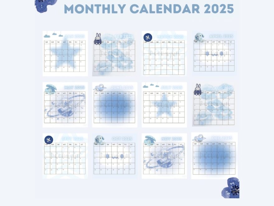 Monthly Calendar 2025 Baby Blue Printable PDF Digital Download Etsy