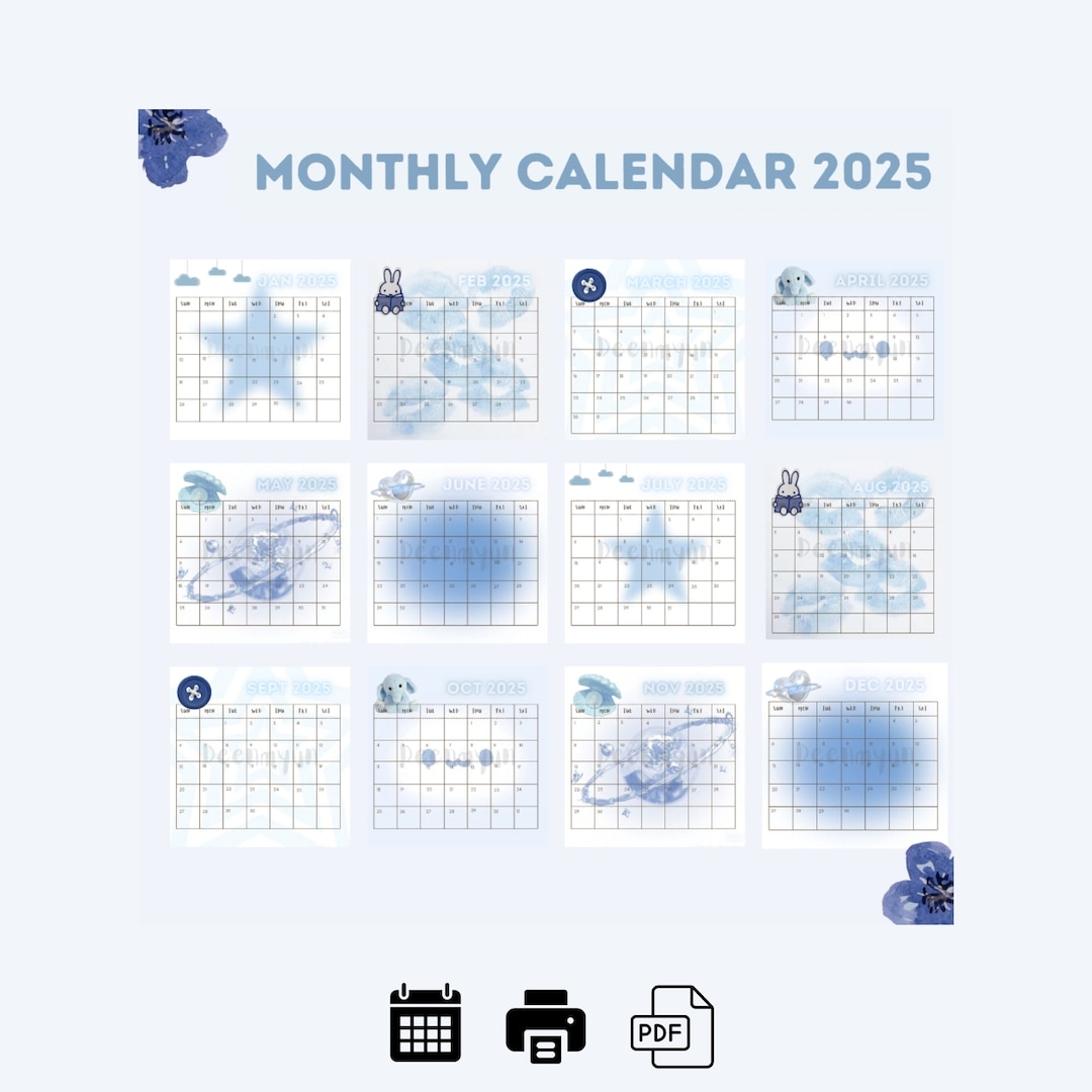 Monthly Calendar 2025 Baby Blue Printable PDF Digital Download Etsy Monthly Calendar 2025 Baby Blue Printable PDF Digital Download Etsy