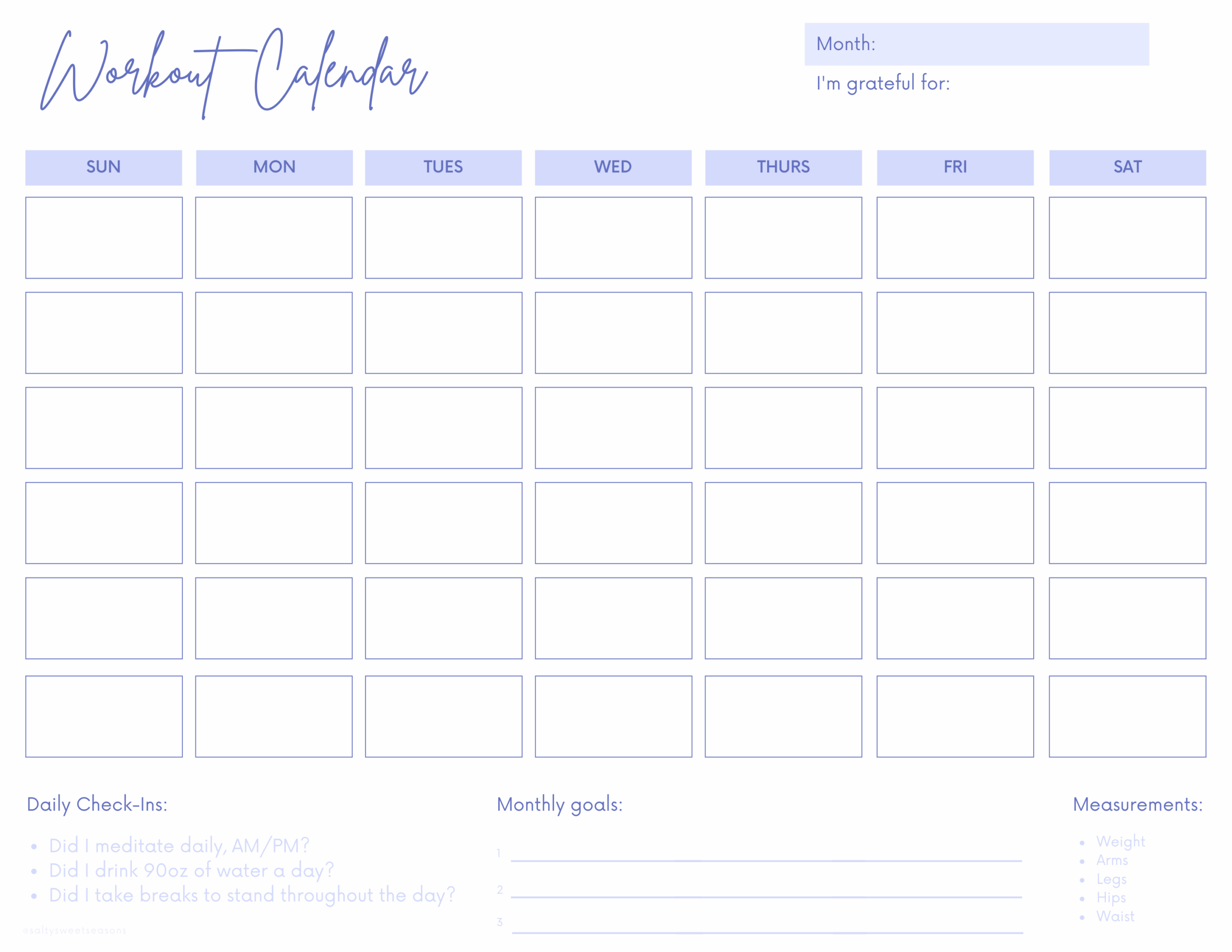 Monthly Workout Calendar Salty Sweet Seasons Monthly Workout Calendar Salty Sweet Seasons