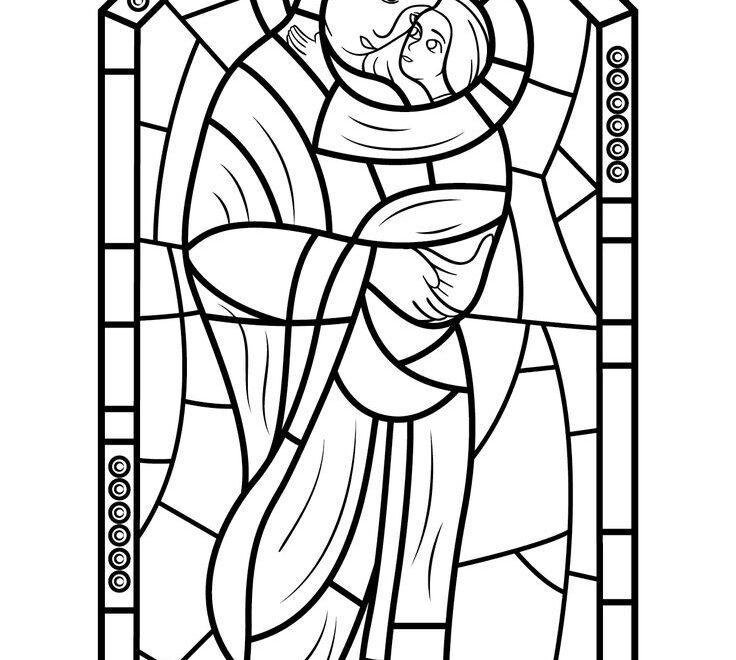 Mother Mary With Jesus Stained Glass Coloring Page Free Printable Coloring Pages