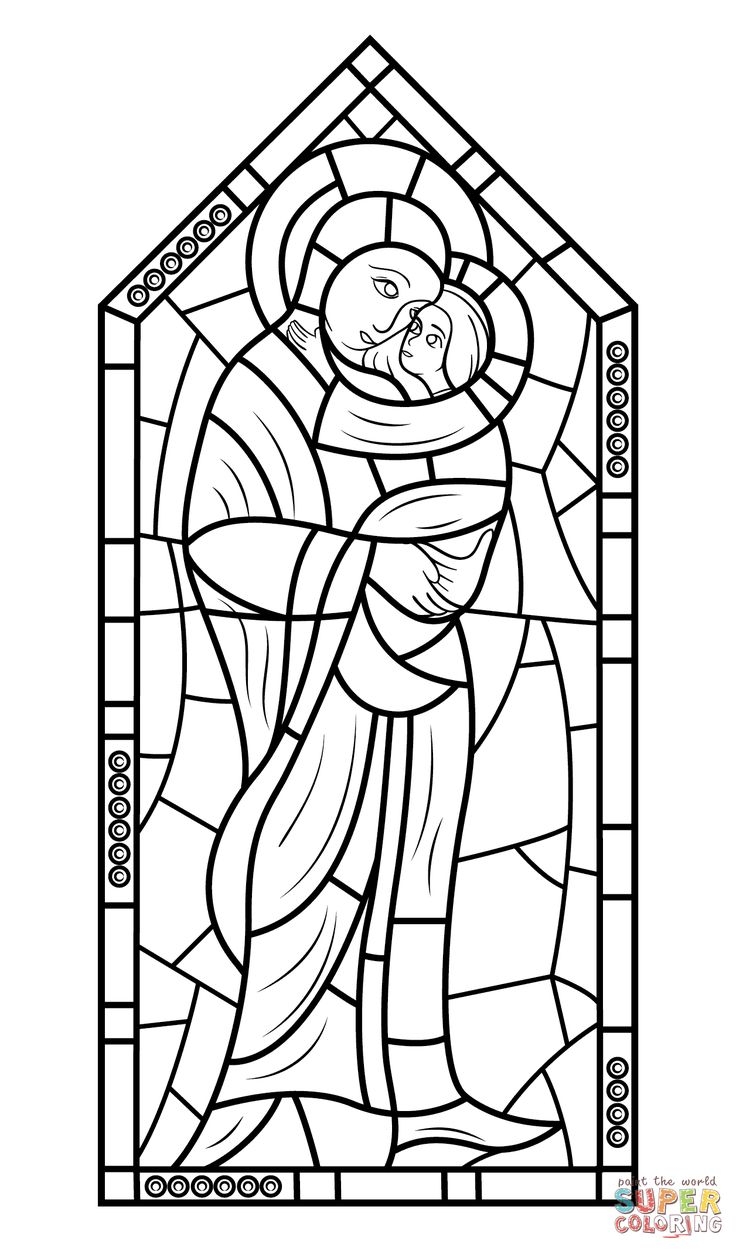 Mother Mary With Jesus Stained Glass Coloring Page Free Printable Coloring Pages