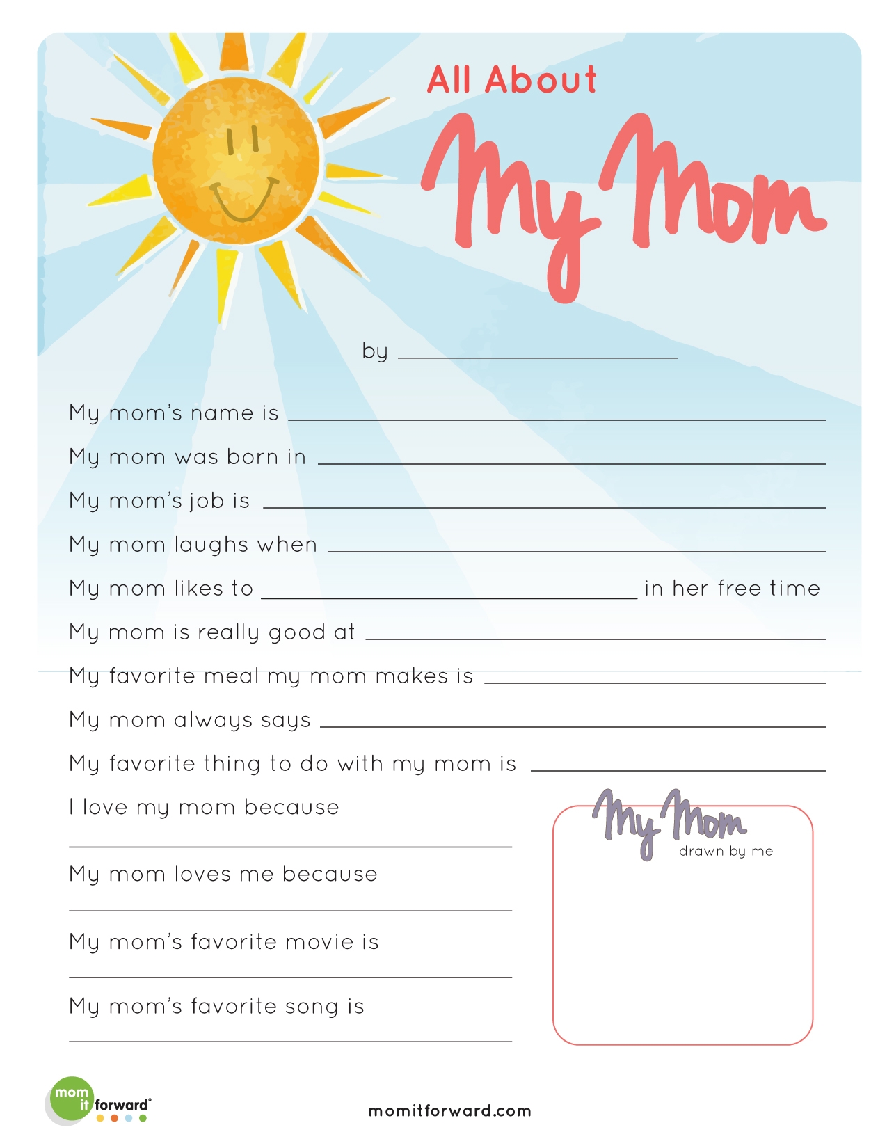 All About My Mom Free Printable