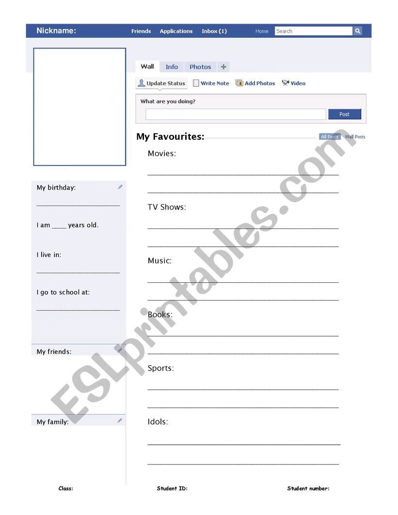 My Facebook Profile ESL Worksheet By Ladydance
