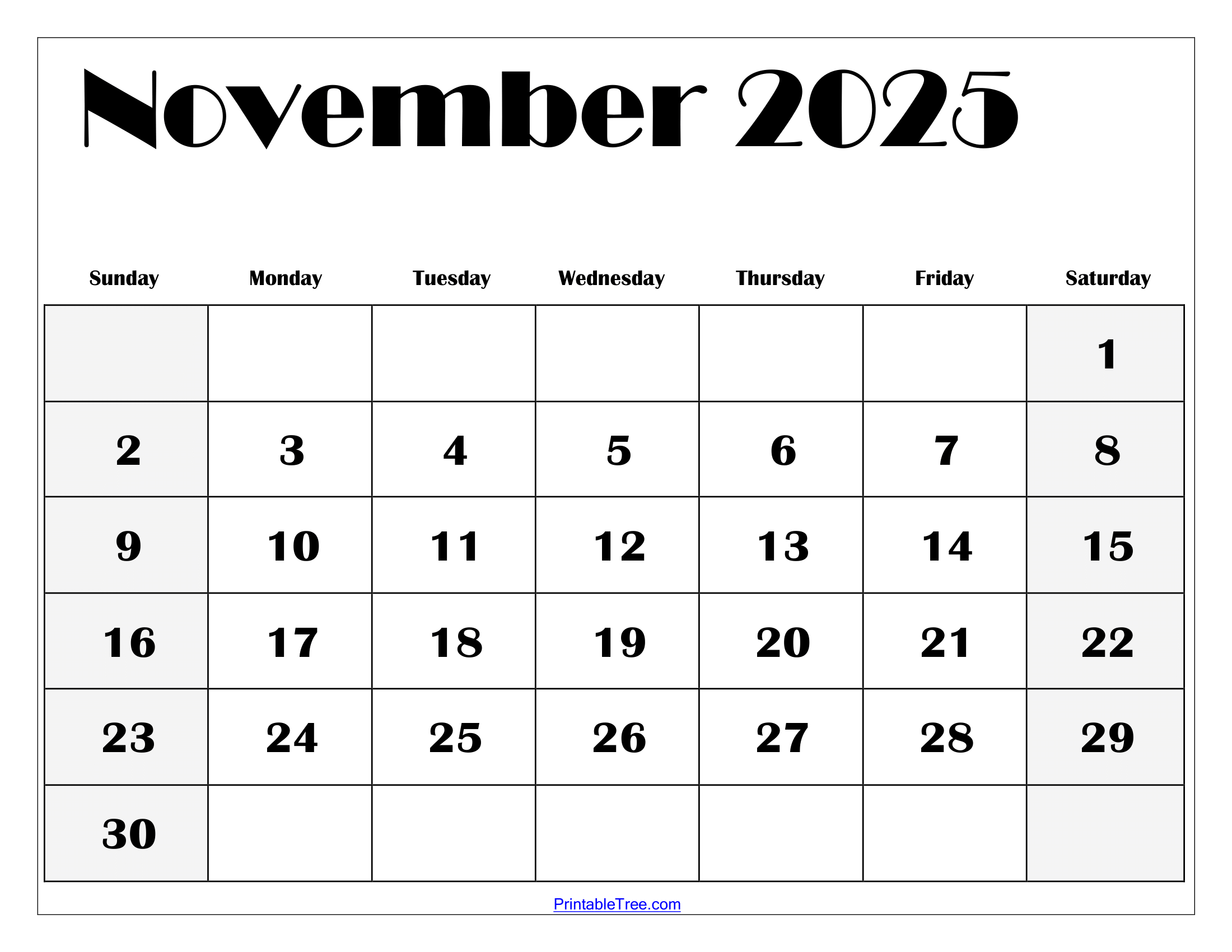Calendar Printable Nov 2025