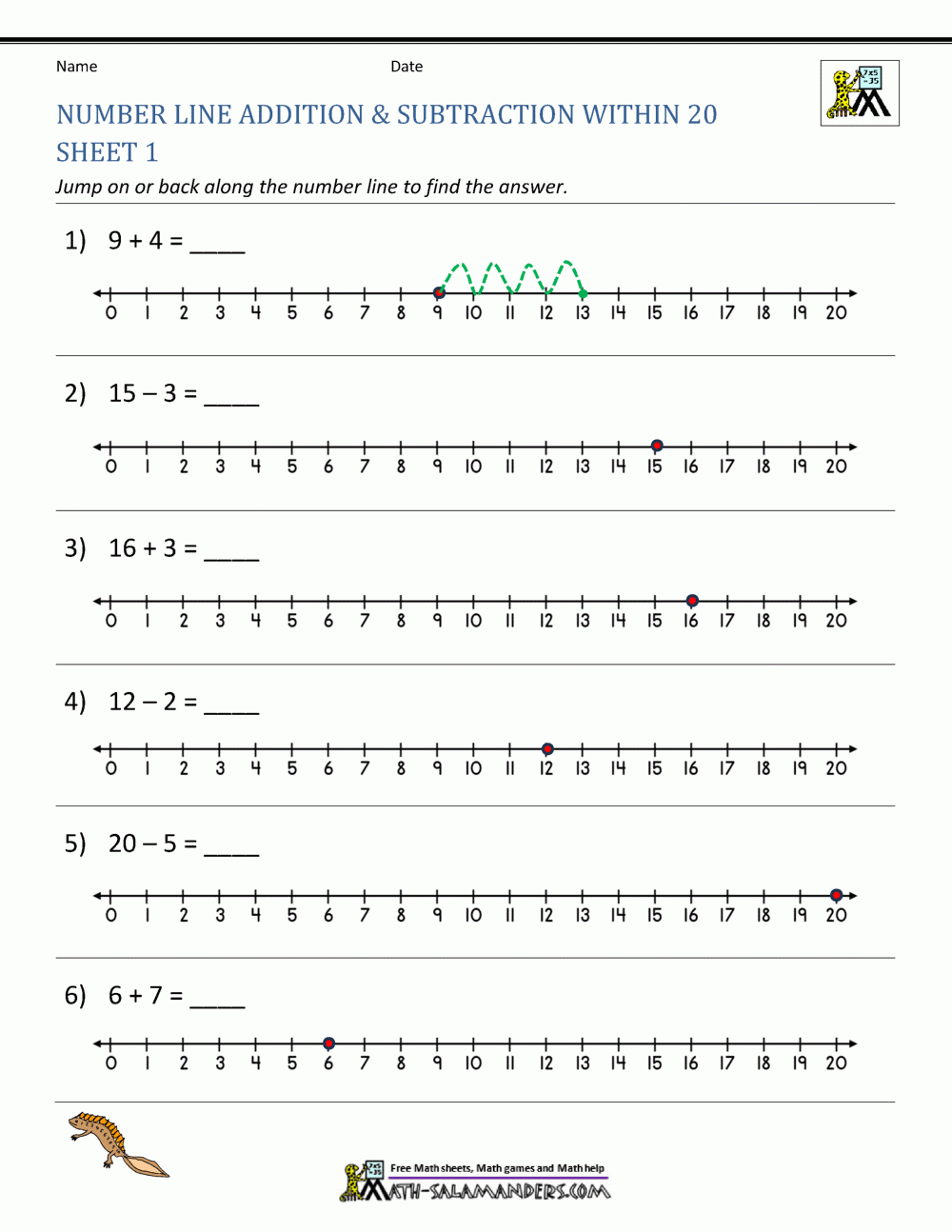 Number Line Addition And Subtraction Worksheets