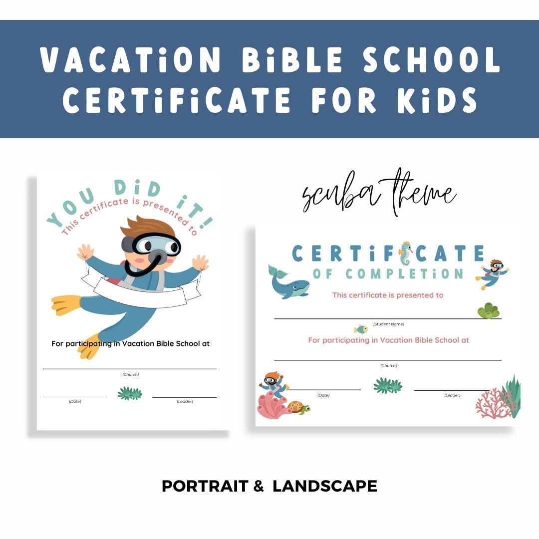 Ocean Theme Vacation Bible School Certificate For Kid VBS Achievement Certificate For Children Award For VBS Certificate Under The Sea Theme Etsy