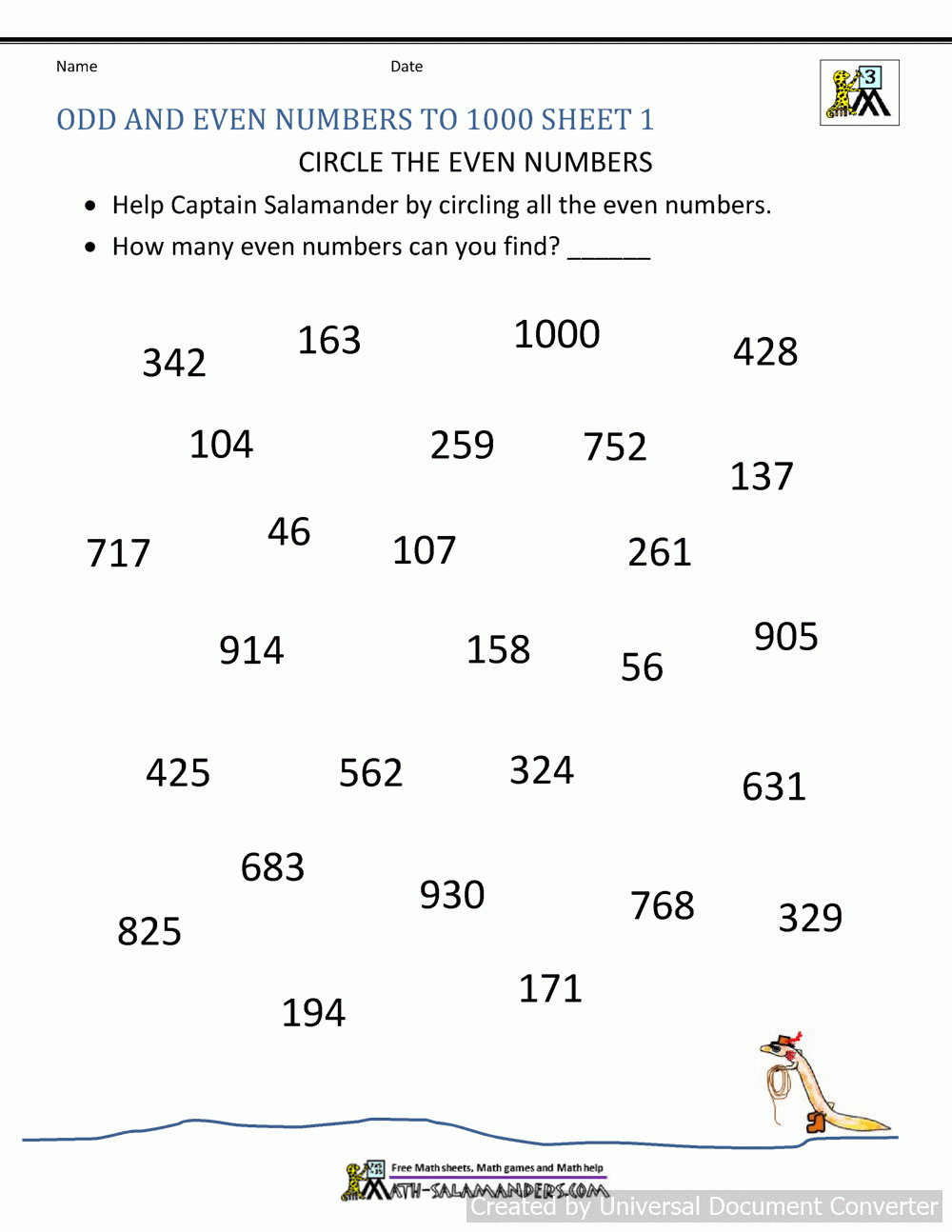 Printable Worksheets Odd And Even Numbers For Kids