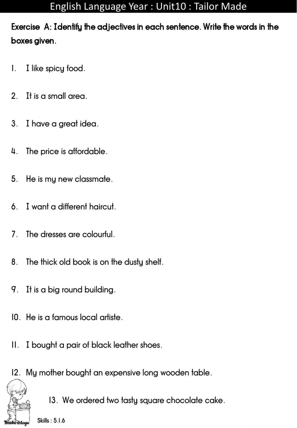 Worksheets With Adjectives Printable Grade 6