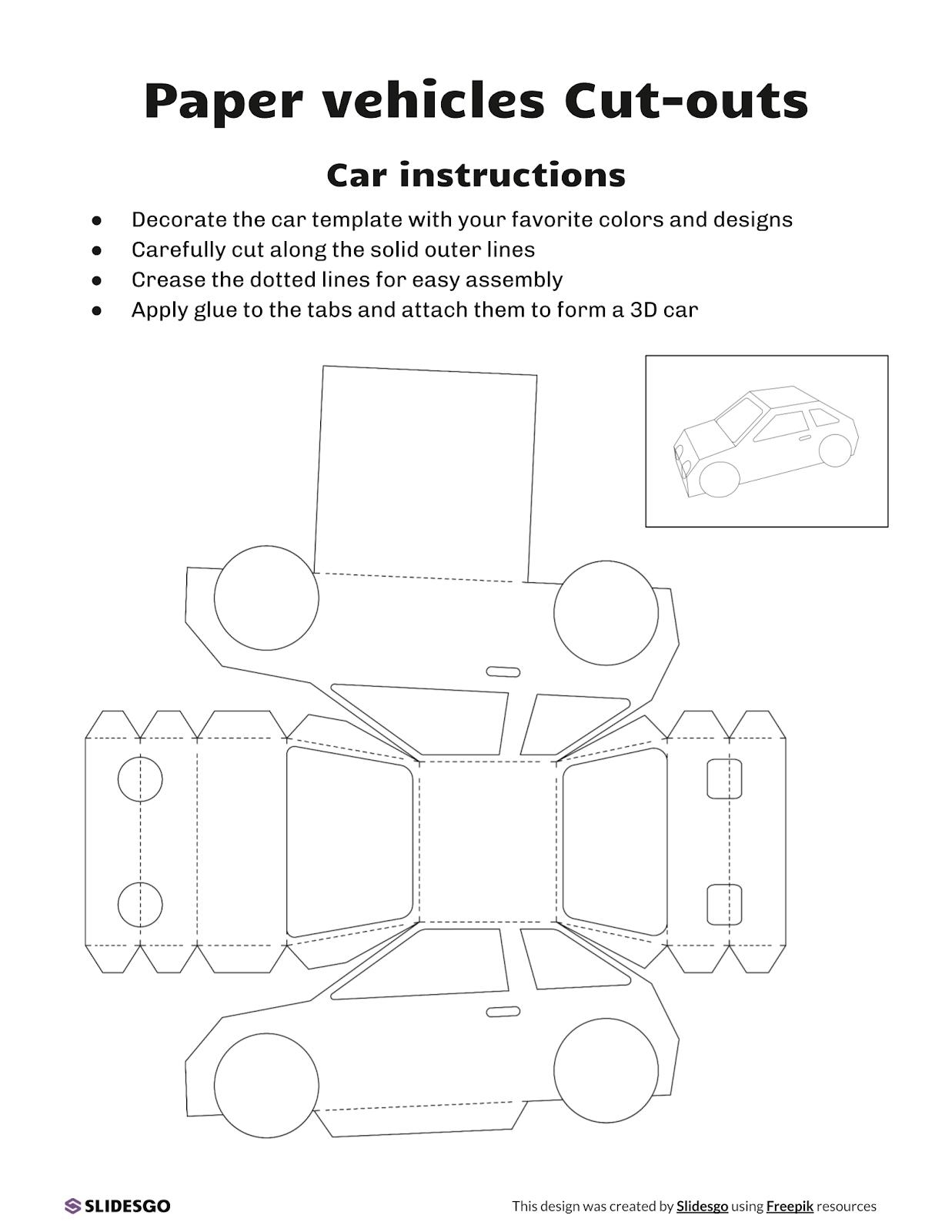 Paper Vehicles Cut outs Template Paper Vehicles Cut outs Template