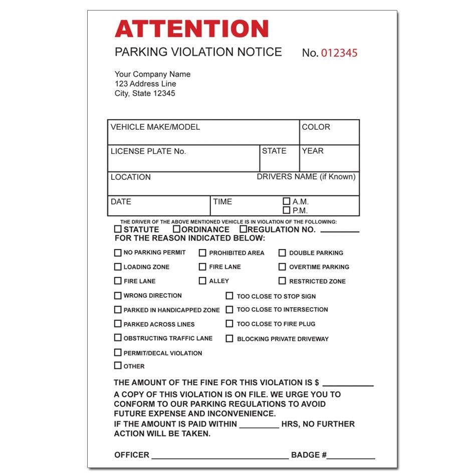 Free Printable Parking Violation Notice Template