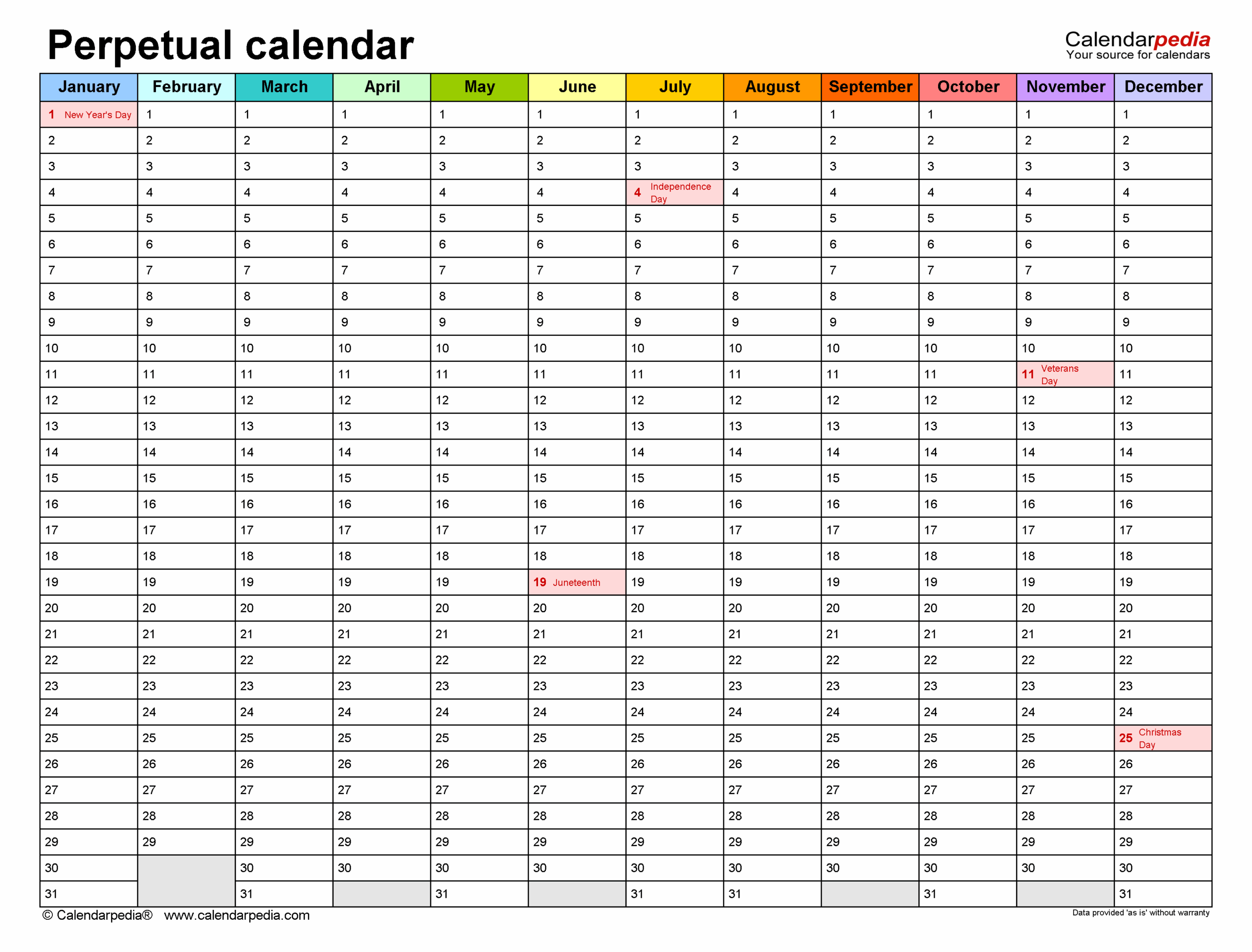 Perpetual Calendars Free Printable PDF Templates Perpetual Calendars Free Printable PDF Templates