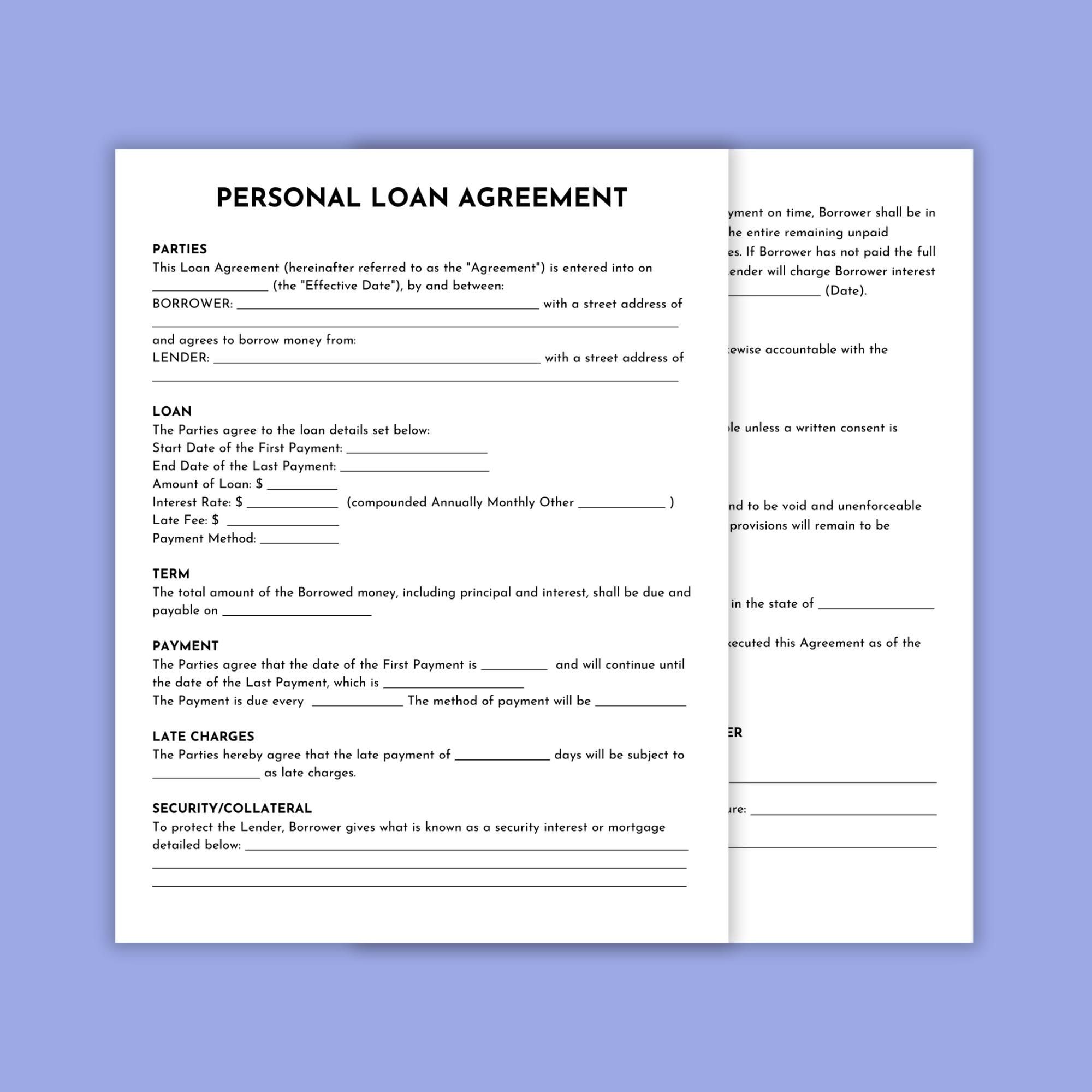 Printable Personal Loan Agreement Printable Personal Loan Agreement