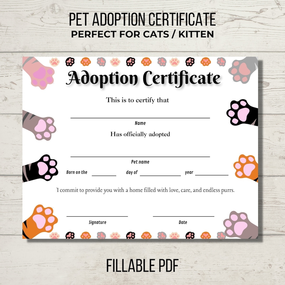 Cat Adoption Certificate Free Printable