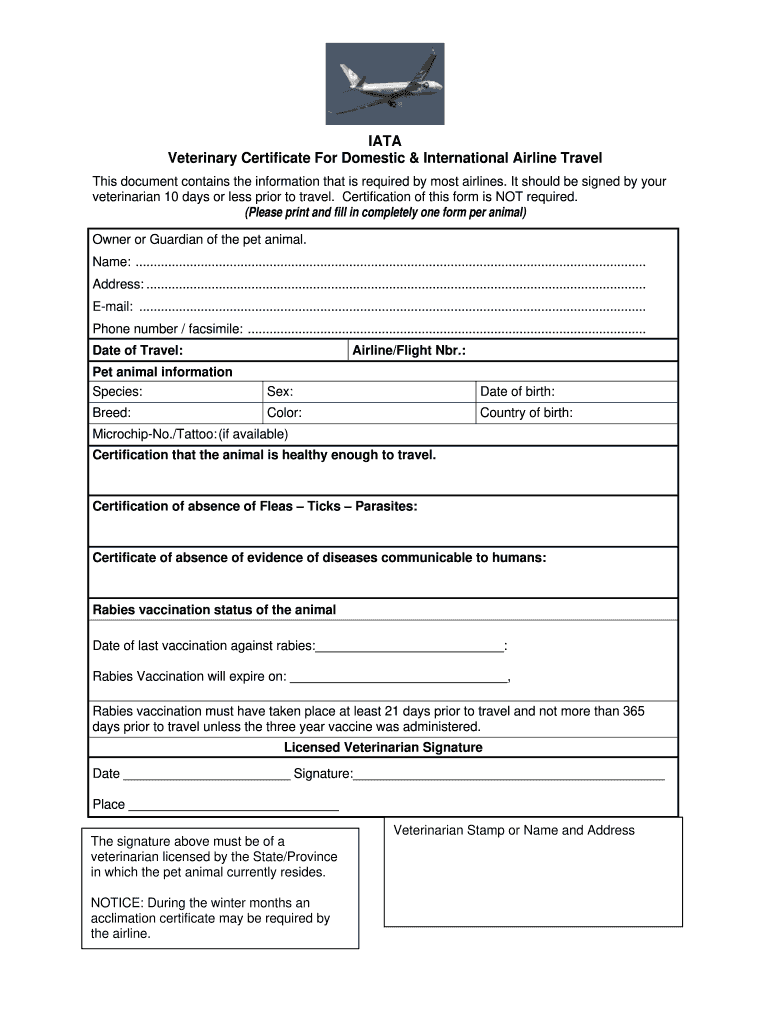 Pet Health Certificate For Flying Fill Online Printable Fillable Blank PdfFiller