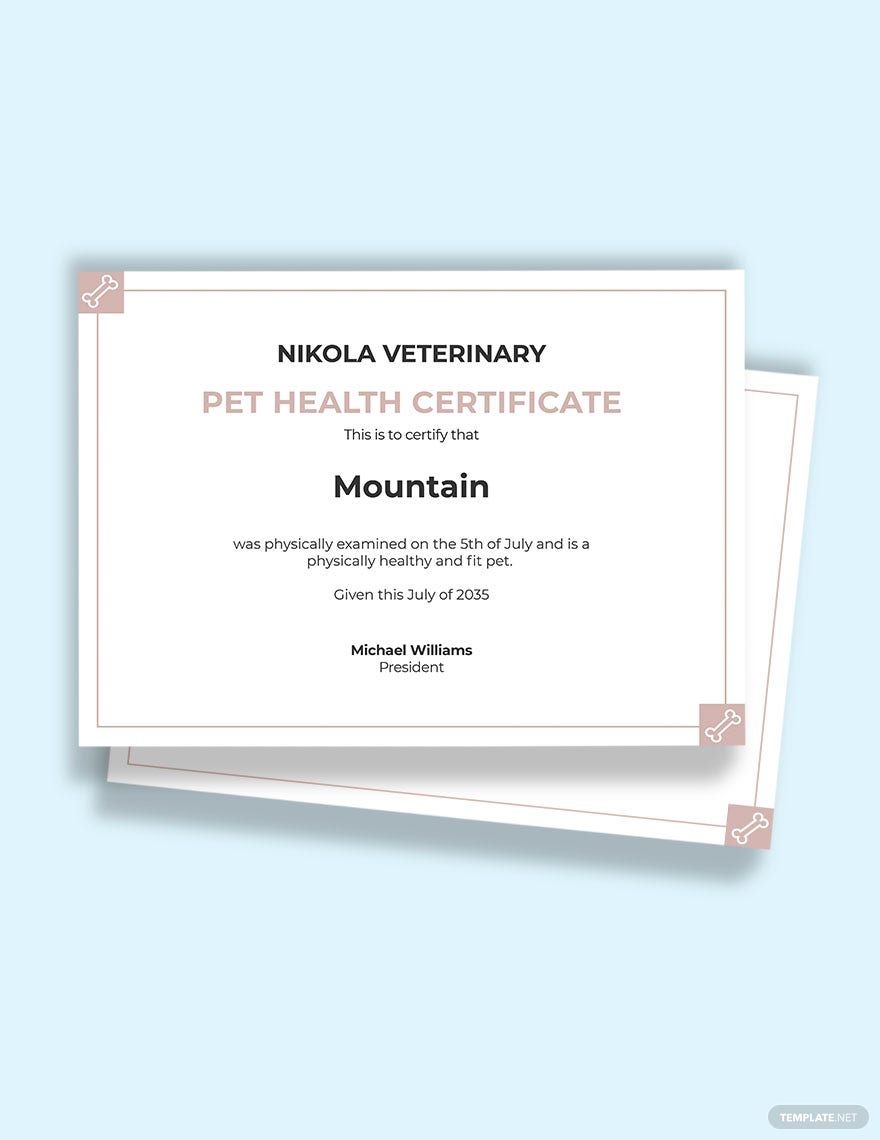 Pet Health Certificate Template In Word Pages Publisher Google Docs Download Template