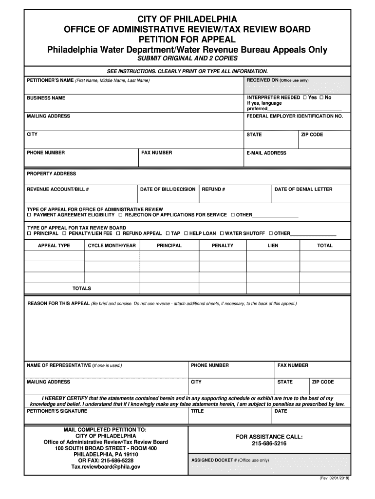 Philadelphia Tax Review Board Petition For Appeal Fill Out Sign Online DocHub