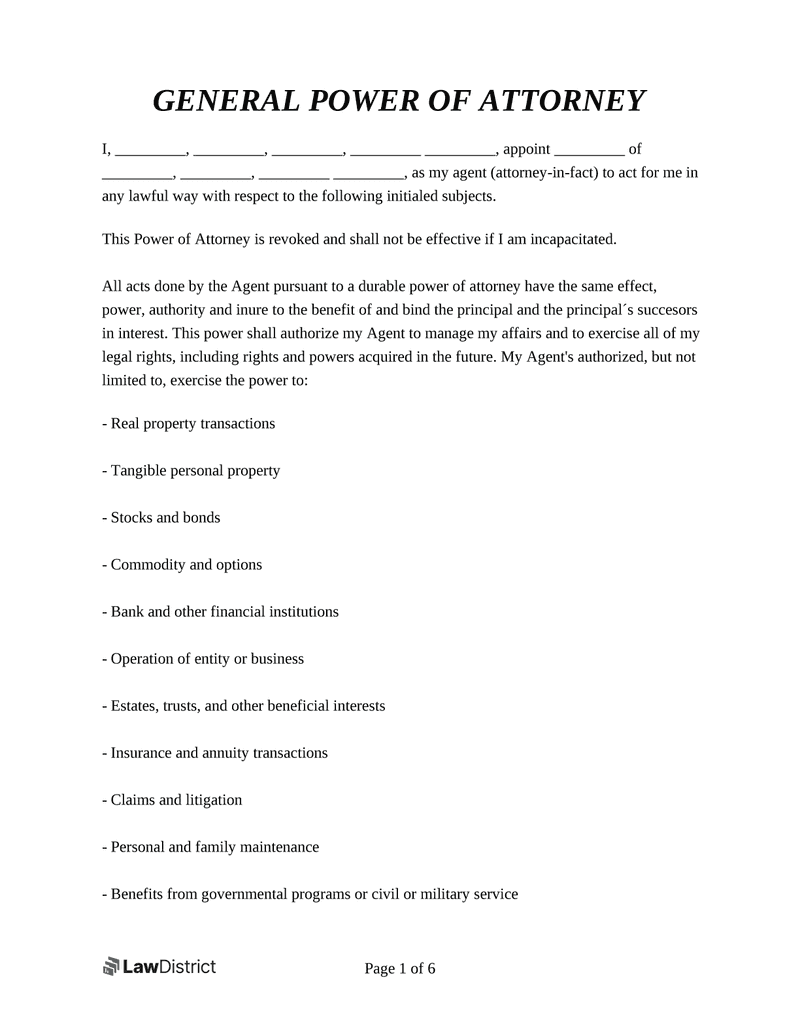 Free Printable Power Of Attorney Templates