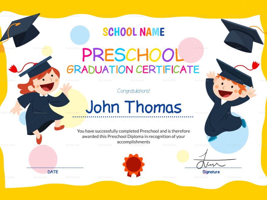 Preschool Graduation Certificate Design Template In PSD Word