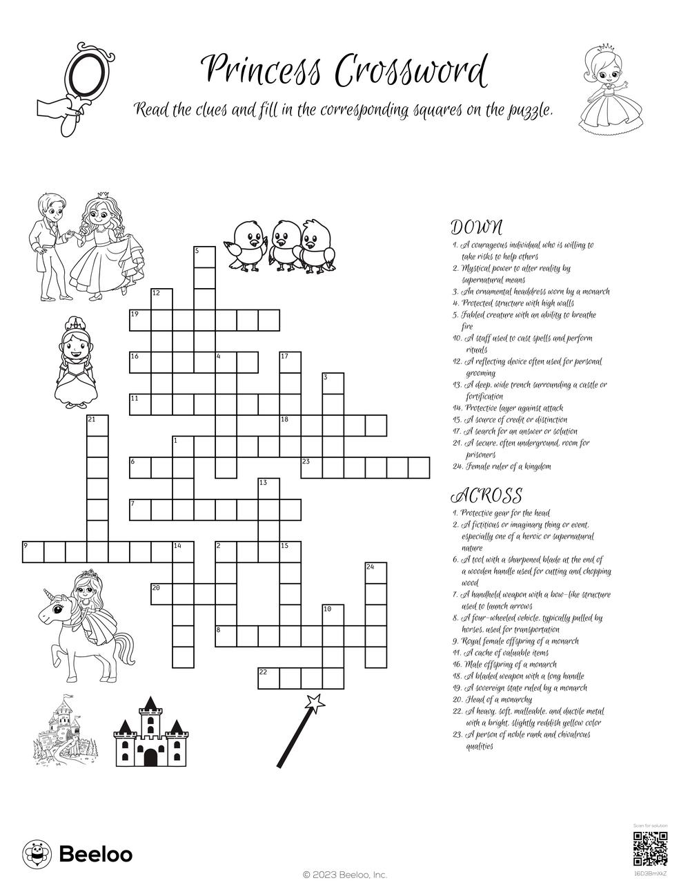Princess themed Crossword Puzzles Beeloo Printable Crafts And Activities For Kids