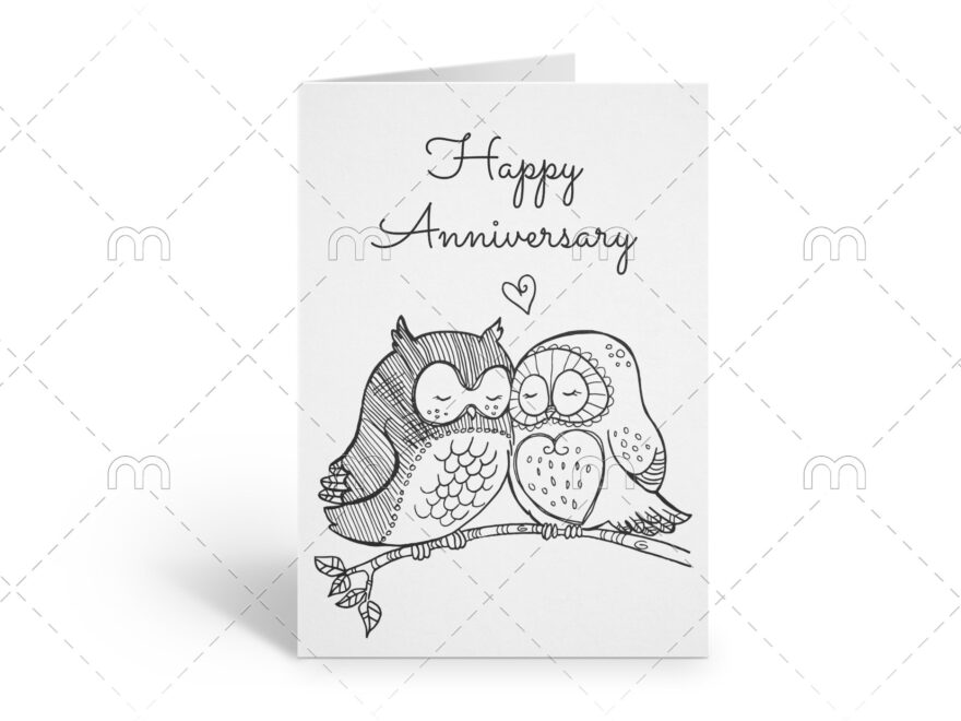Printable Anniversary Card Coloring Anniversary Card Downloadable Card For Parents Color Your Own Card DIY Print And Color Yourself Owls Etsy