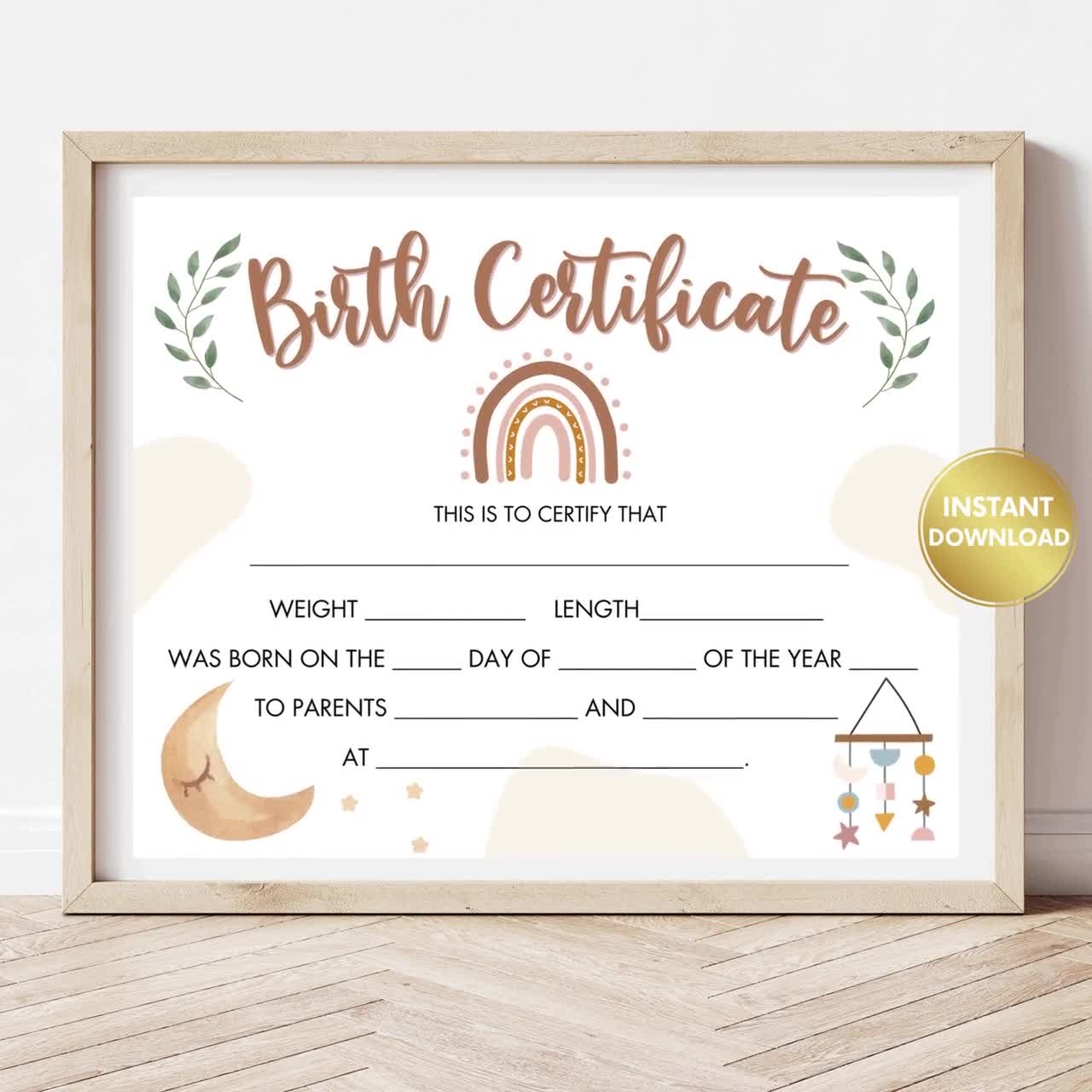 Printable Baby Birth Certificate Baby Girl Certificate Newborn Certificate Custom Certificate Etsy