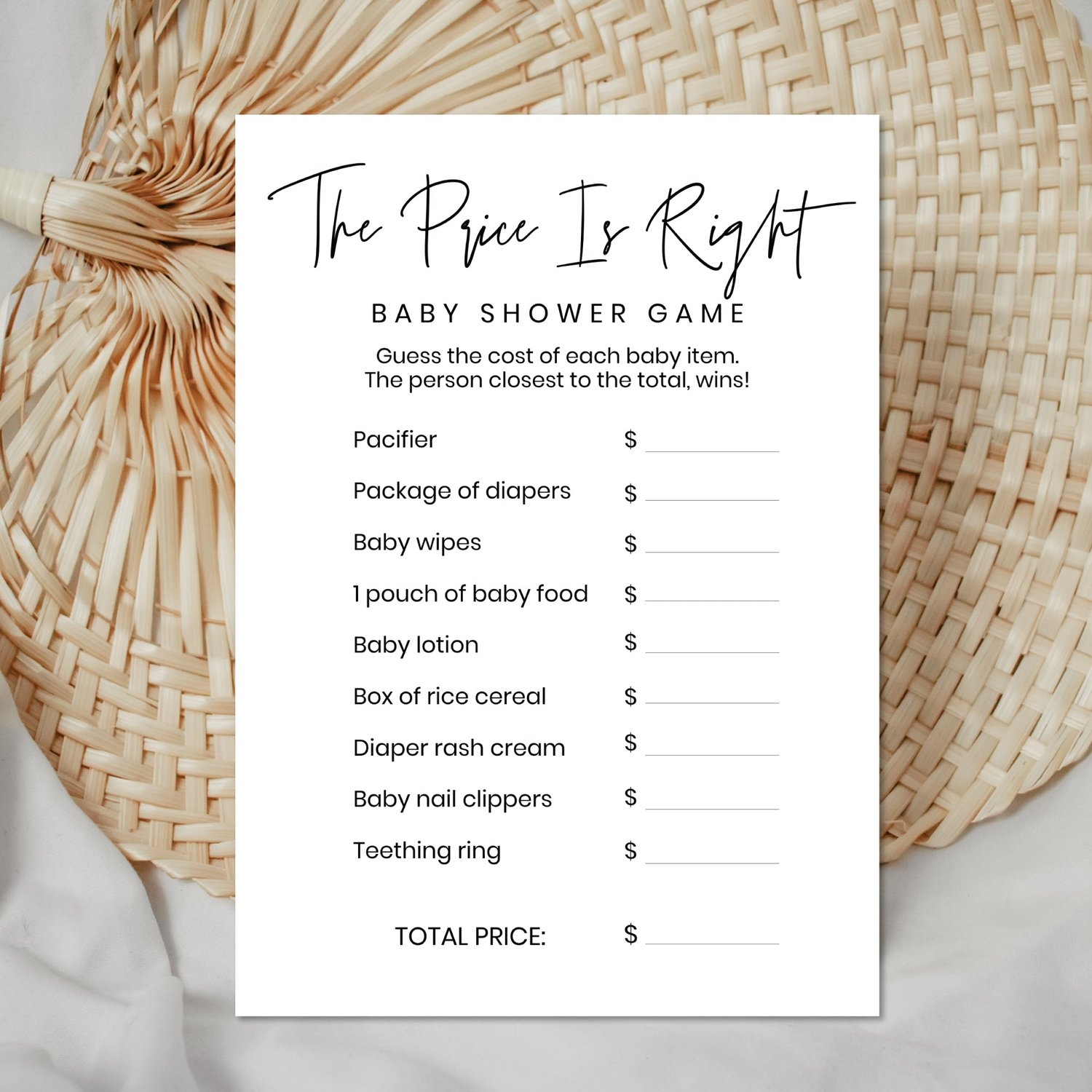Printable Baby Shower The Price Is Right Game Minimalist Theme