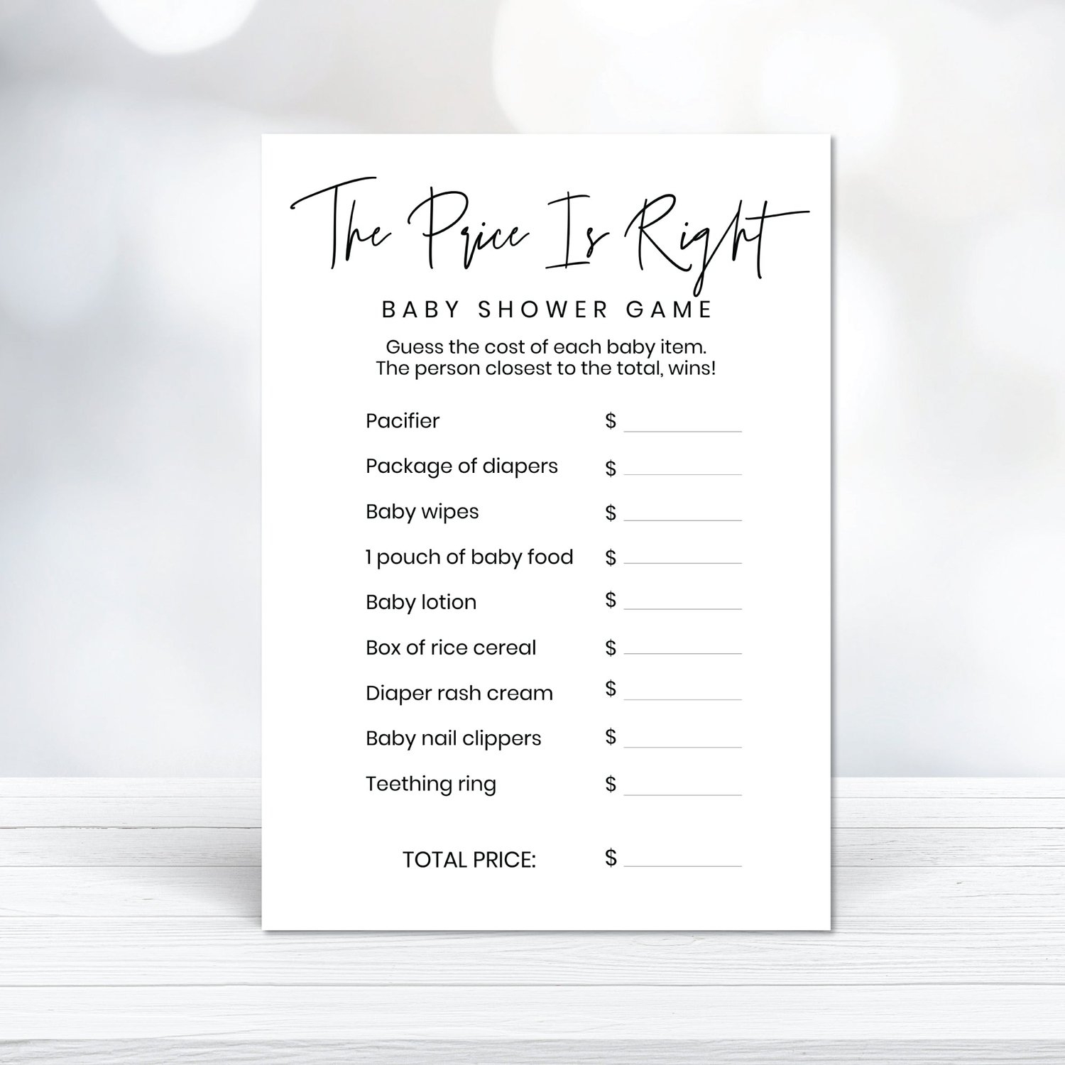 Printable Baby Shower The Price Is Right Game Minimalist Theme
