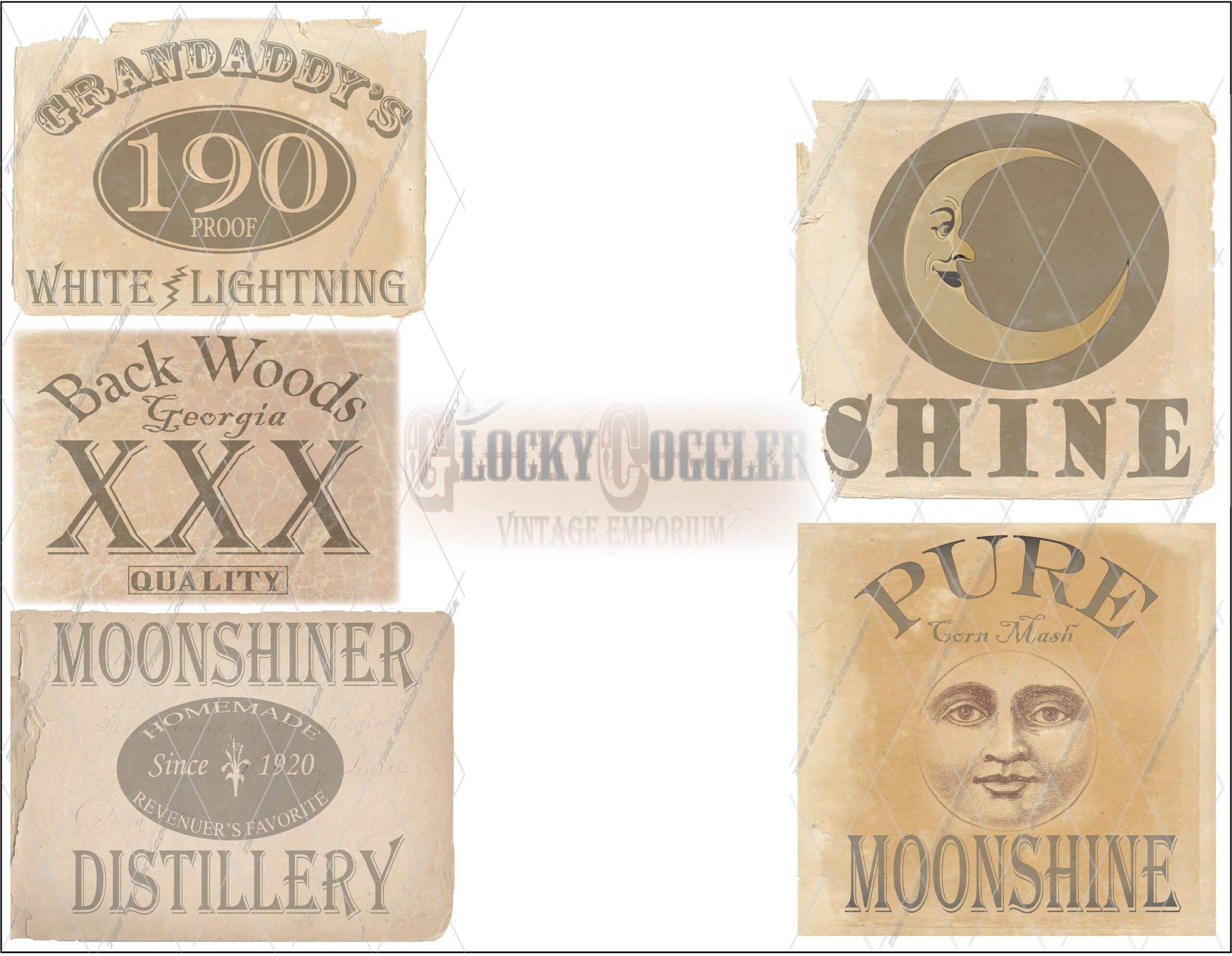 Printable Bottle Labels JPG 5 Moonshine Hillbilly Cowboy Western Country Barn Props Grandaddy s White Lightning XXX Revenuer Moons Etsy
