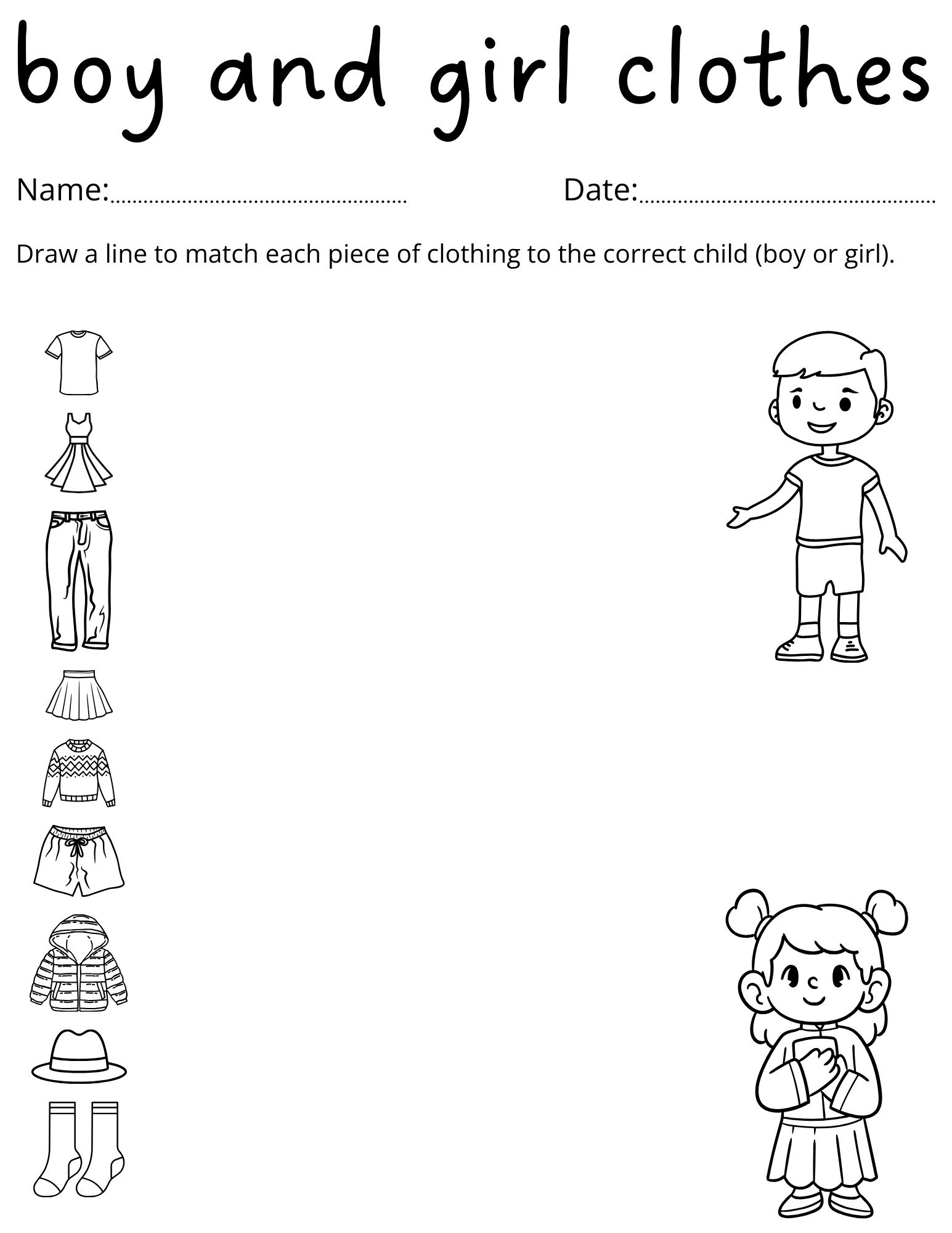 Printable Clothing Boy And Girl Things Activities Worksheet For Kindergarten Teaching Resources