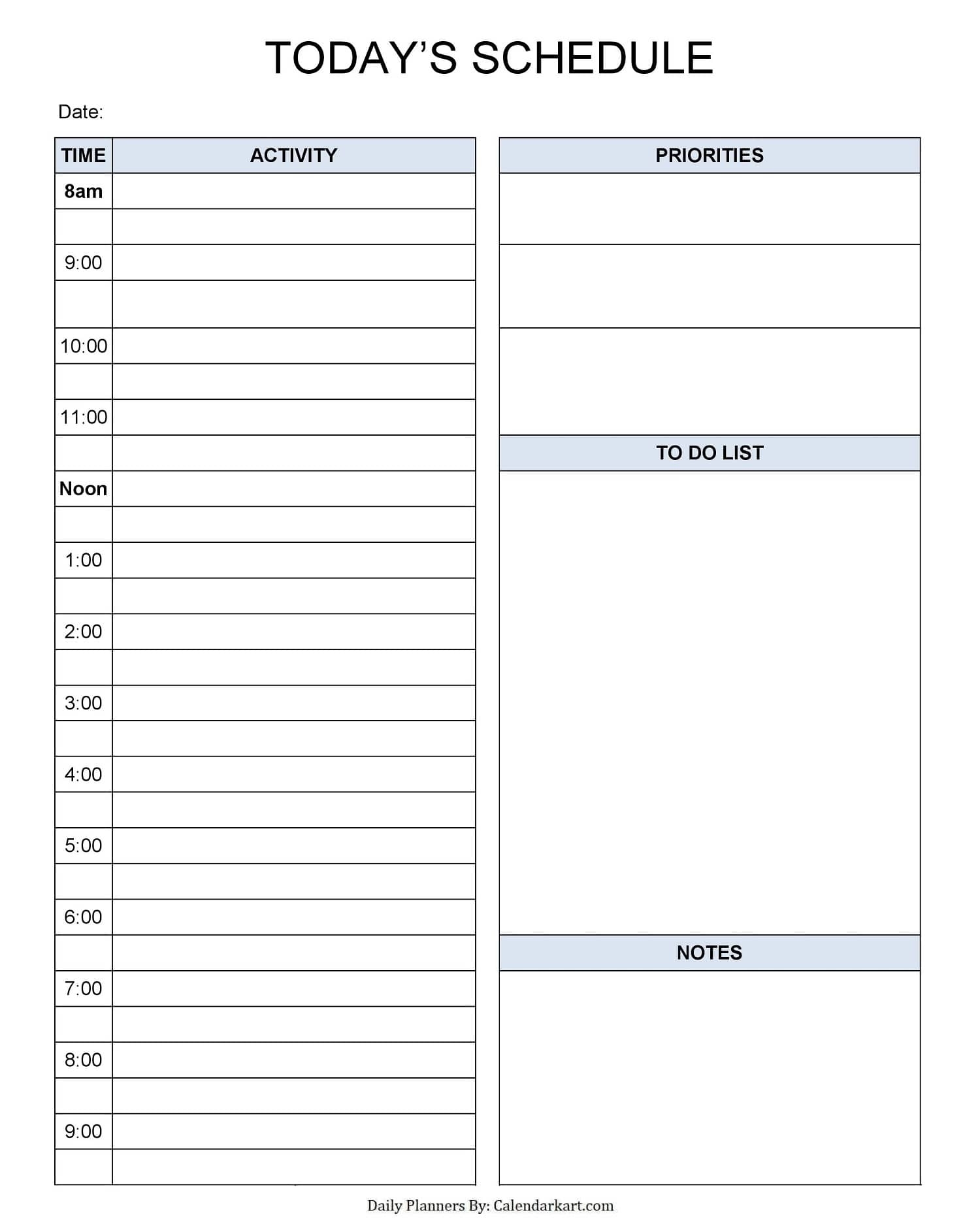 Printable Worksheet For Daily Scheduling