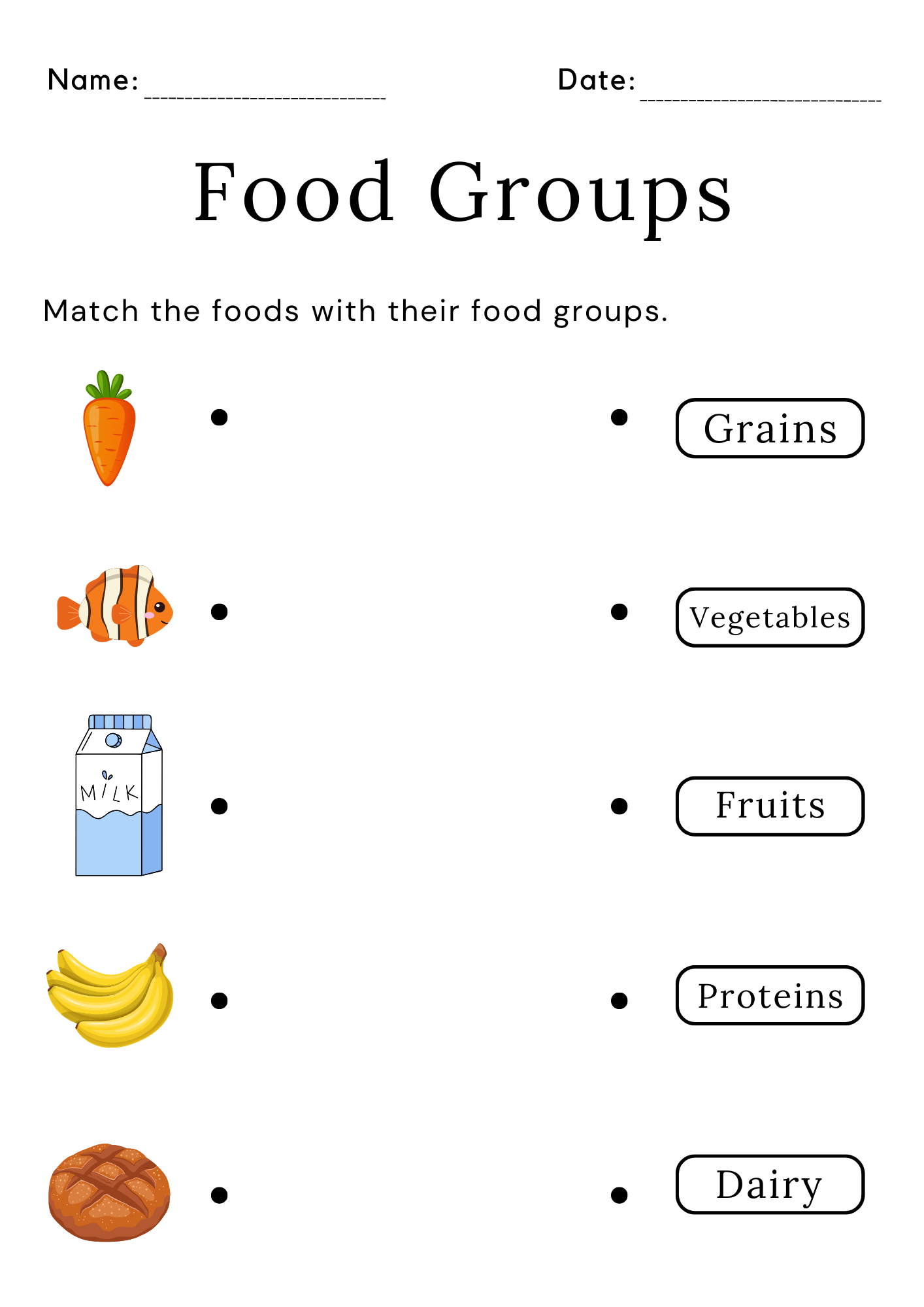 Printable Food Groups Matching Food Worksheet For Kindergarten Teaching Resources