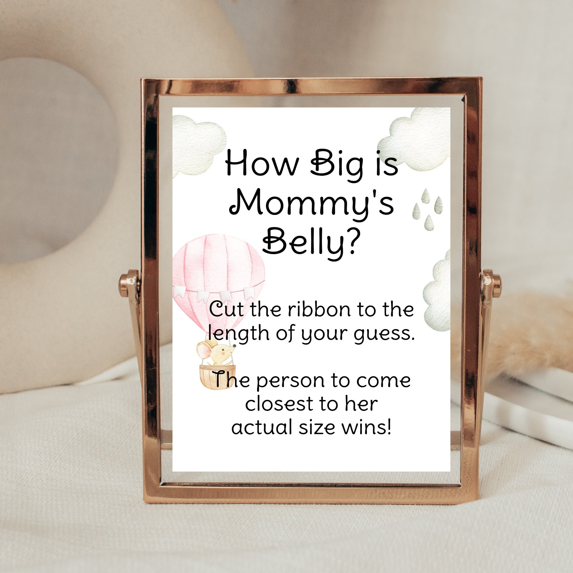 Printable How Big Is Mommy s Belly Hot Air Balloon Baby Shower Game Sign