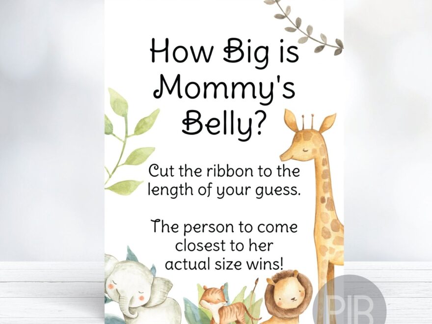 Printable How Big Is Mommy s Belly Jungle Animals Baby Shower Game Sign