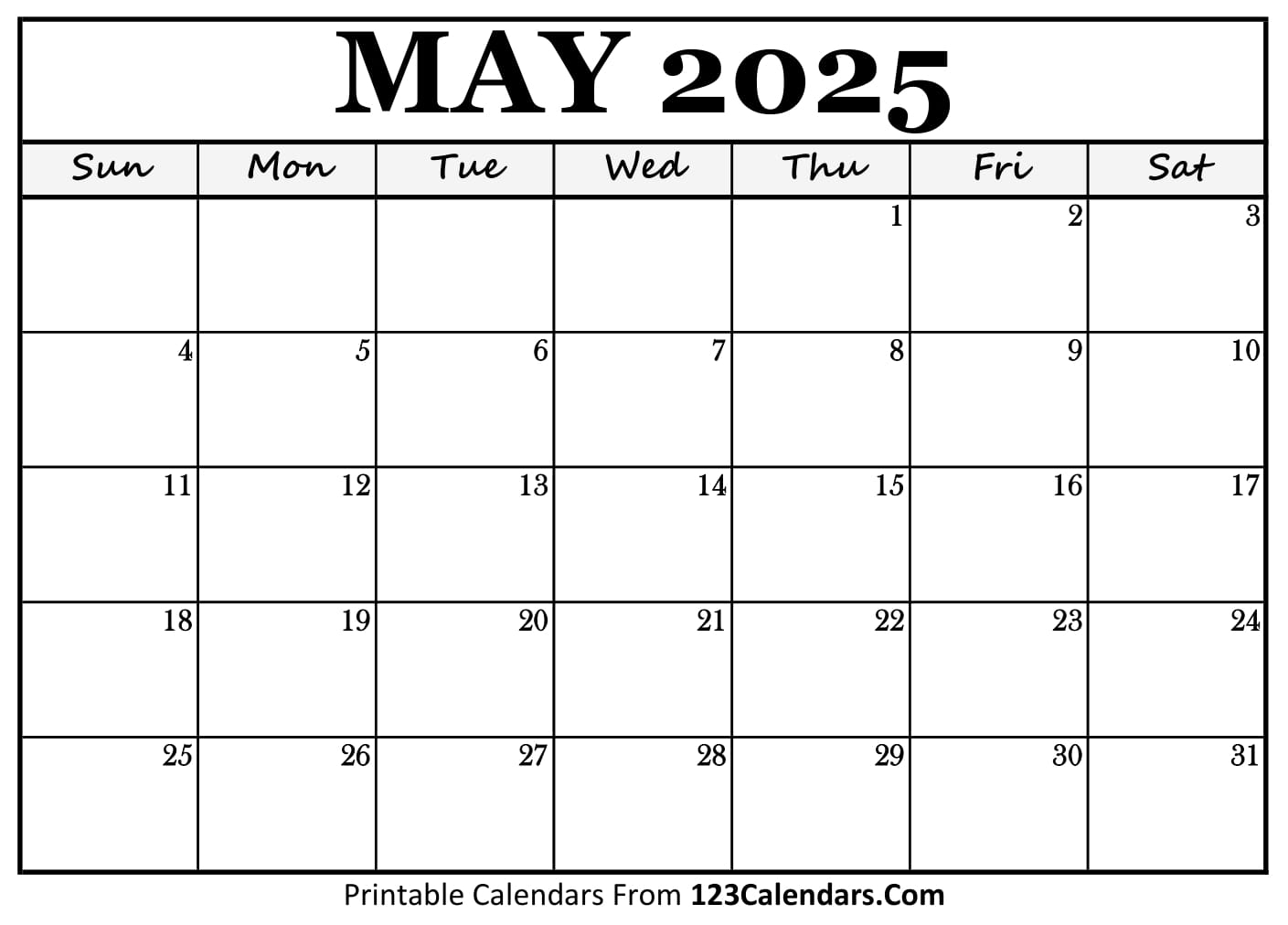 Printable May 2025 Calendar Templates Easy To Download Print