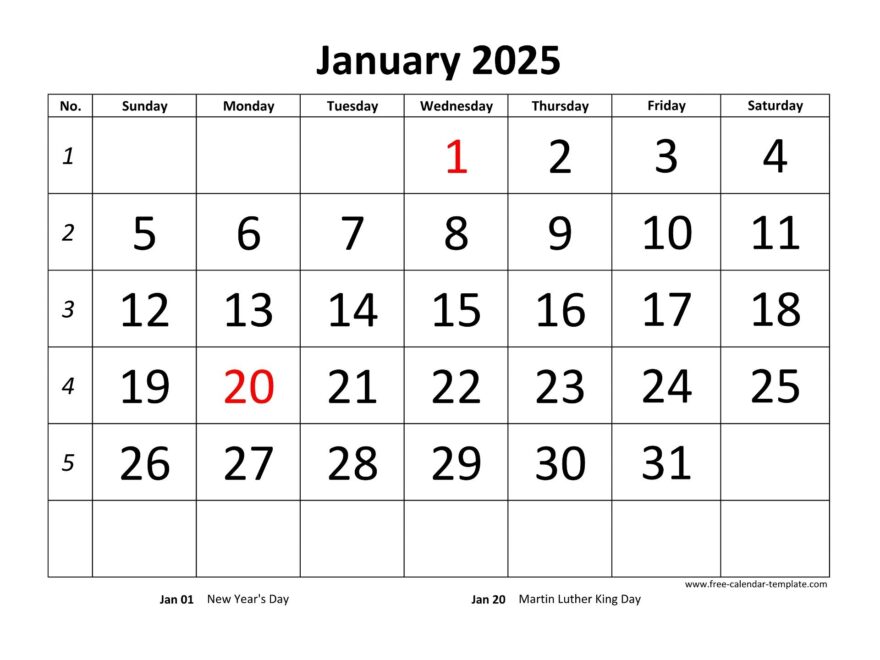 Printable Monthly Calendar 2025 Free calendar template