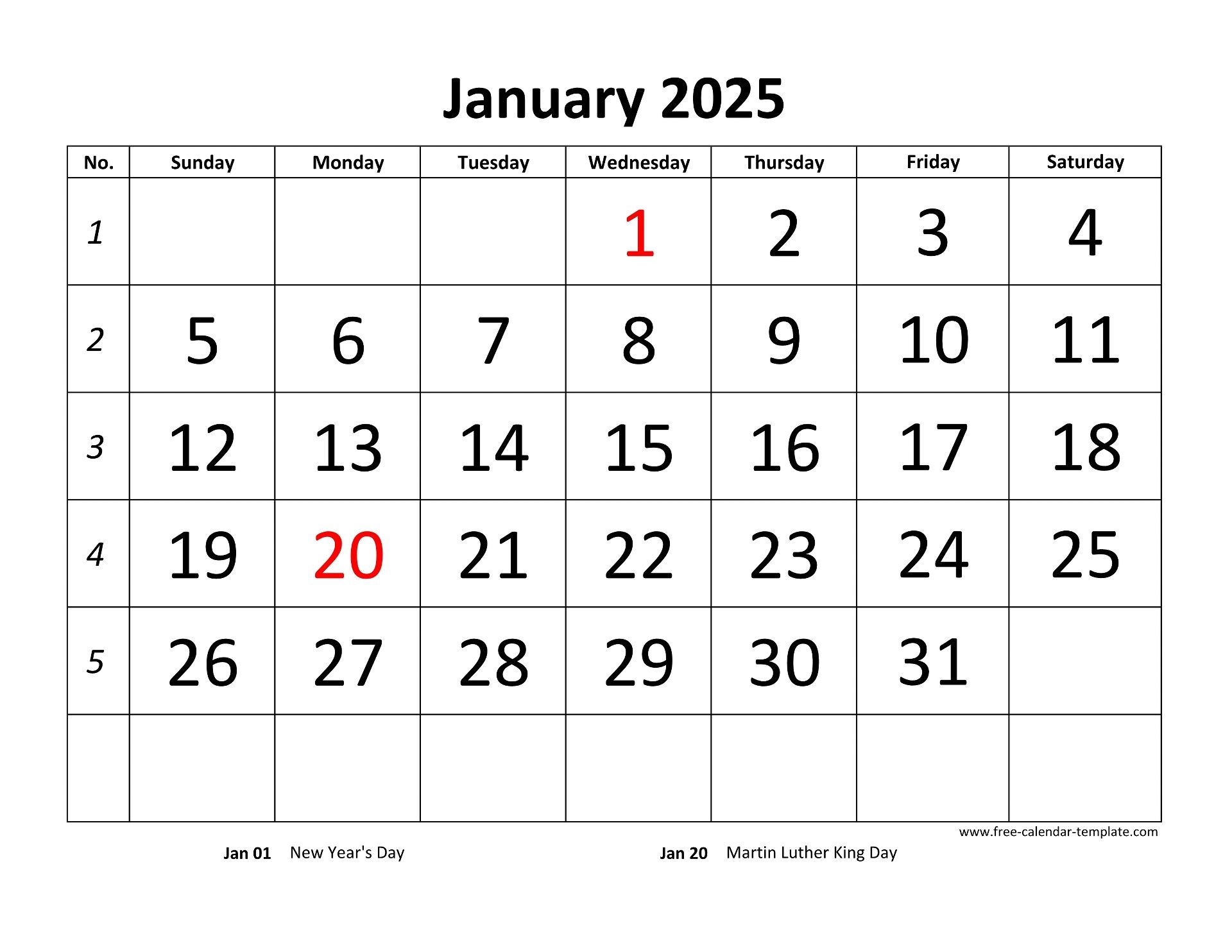 2025 Calendar Printable Free Template