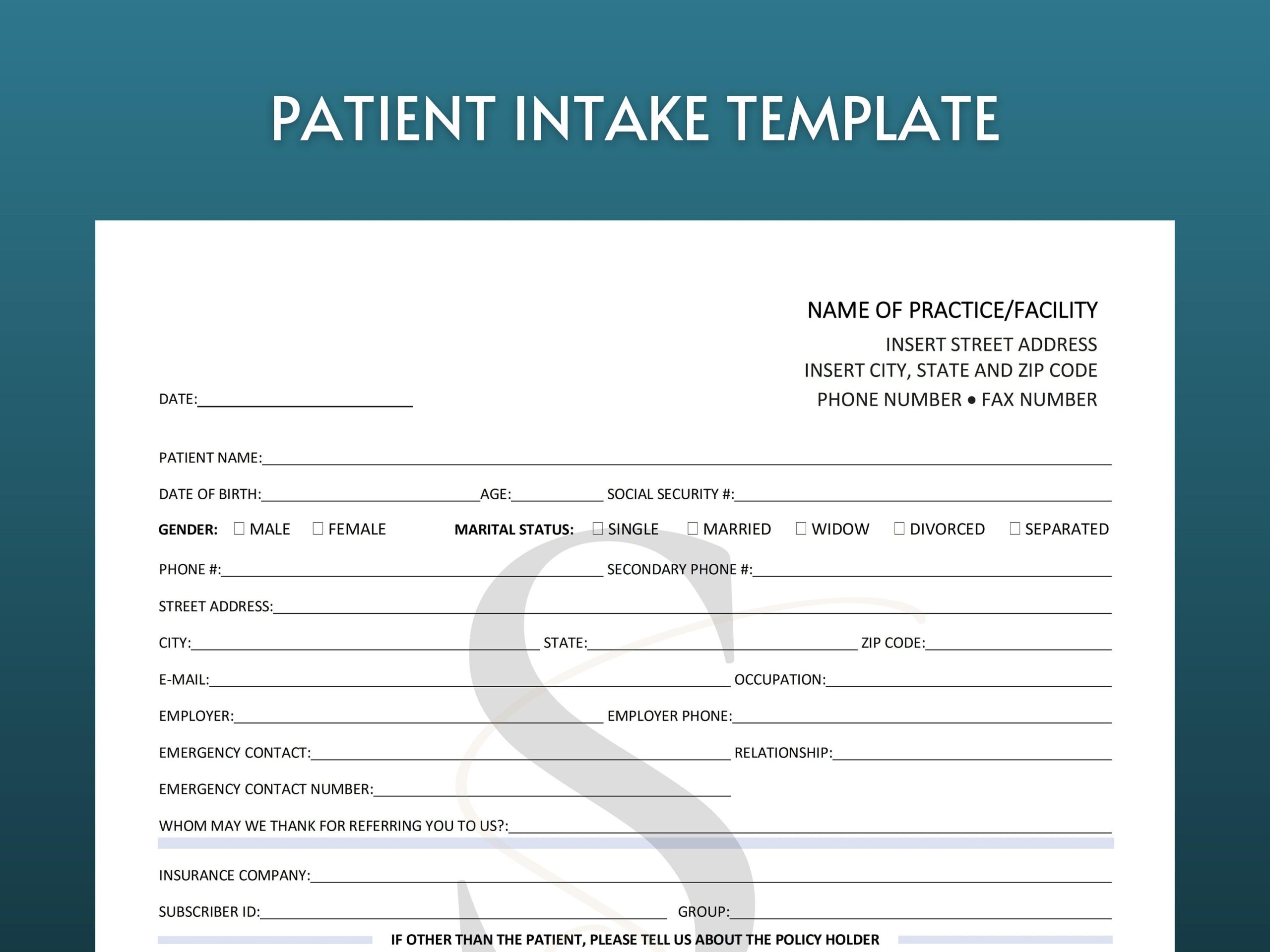 Printable New Patient Intake Form Digital Download Patient Registration Form Instant Download Editable Medical Office Forms And Templates Etsy Australia