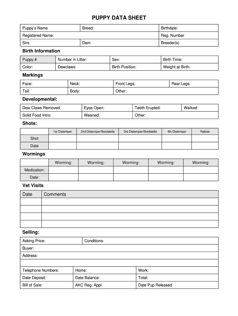 Free Printable Dog Health Record