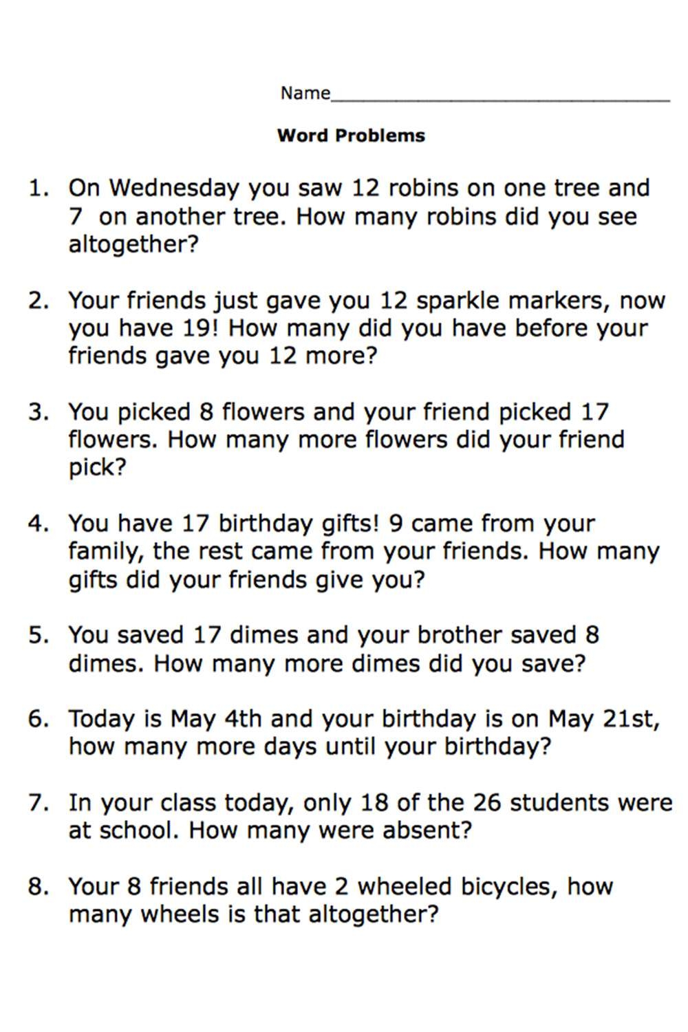 Printable Second Grade Math Word Problem Worksheets Printable Second Grade Math Word Problem Worksheets