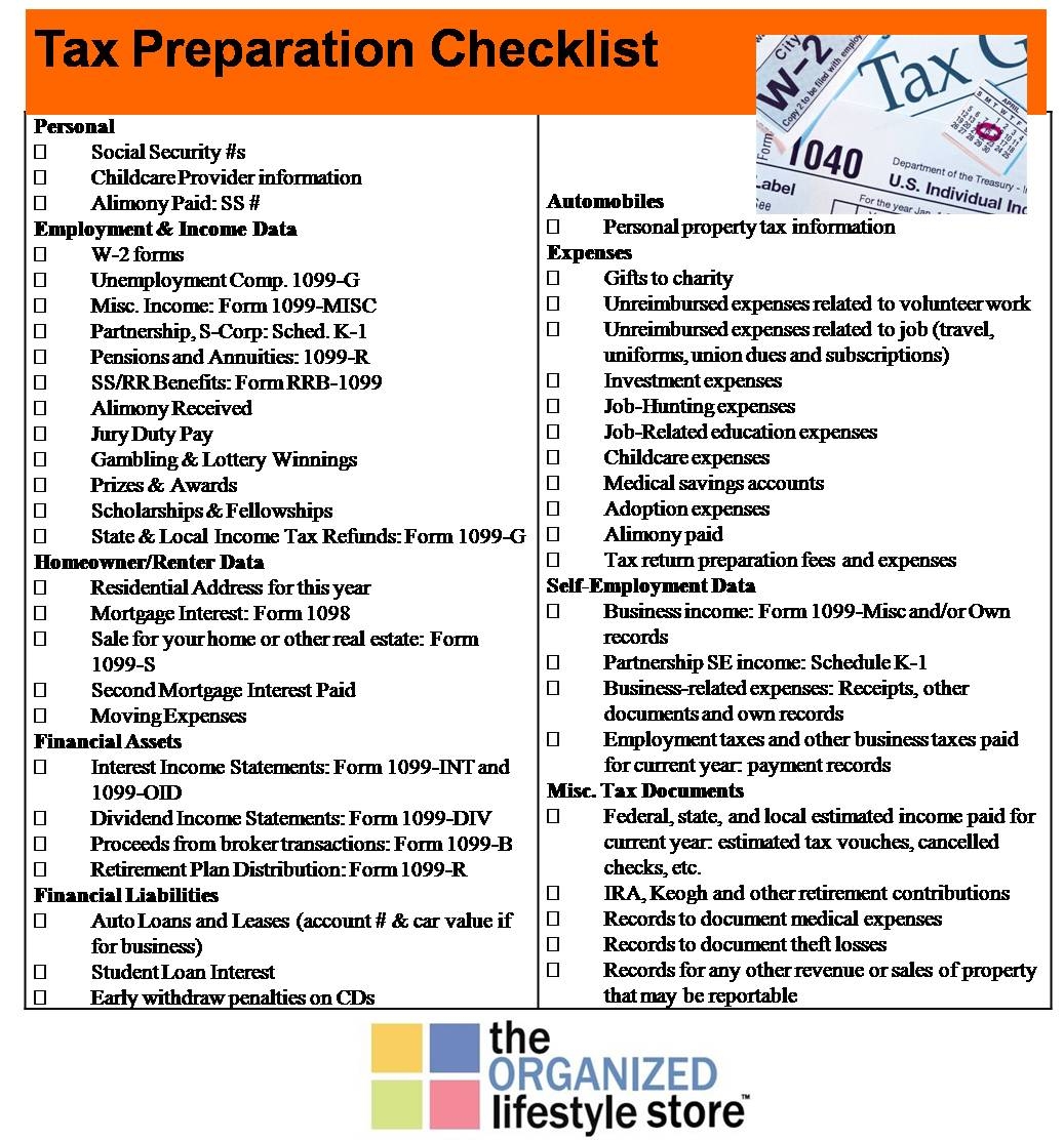 Printable Tax Prep Checklist