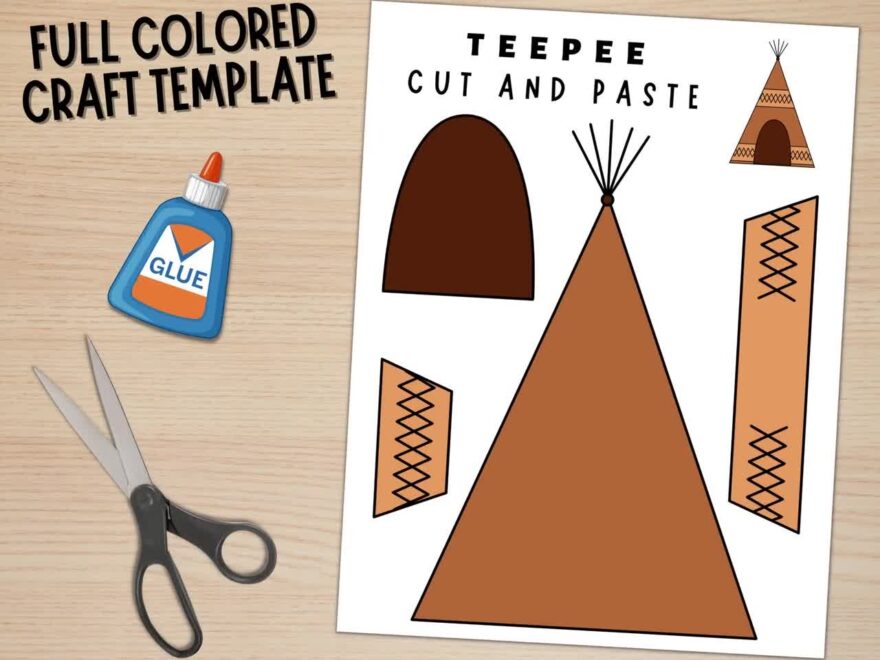Printable Teepee Craft Native American Day Craft Activity Thanksgiving Activities Color Cut And Paste Paper Teepee PDF Etsy